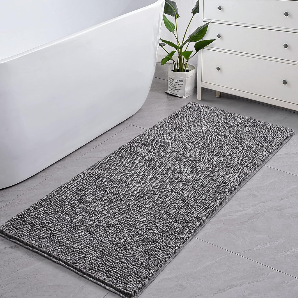 LOCHAS Luxury Bathroom Rug Shaggy Bath Mat 24 x 60 Inch, Washable Non Slip Bath Rugs for Bathroom Shower, Soft Plush Chenille Absorbent Carpets Mats, Gray