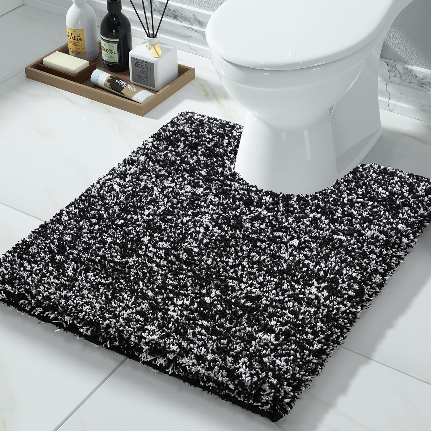 Yimobra Bathroom Rugs Non Slip Washable 36x24, Ultra Soft and Water Absorbent Bath Mats, Plush Fluffy Shower Mat Outside, Luxury Microfiber Thick Matts for Bathroom Floor/Tub, Light Gray and White