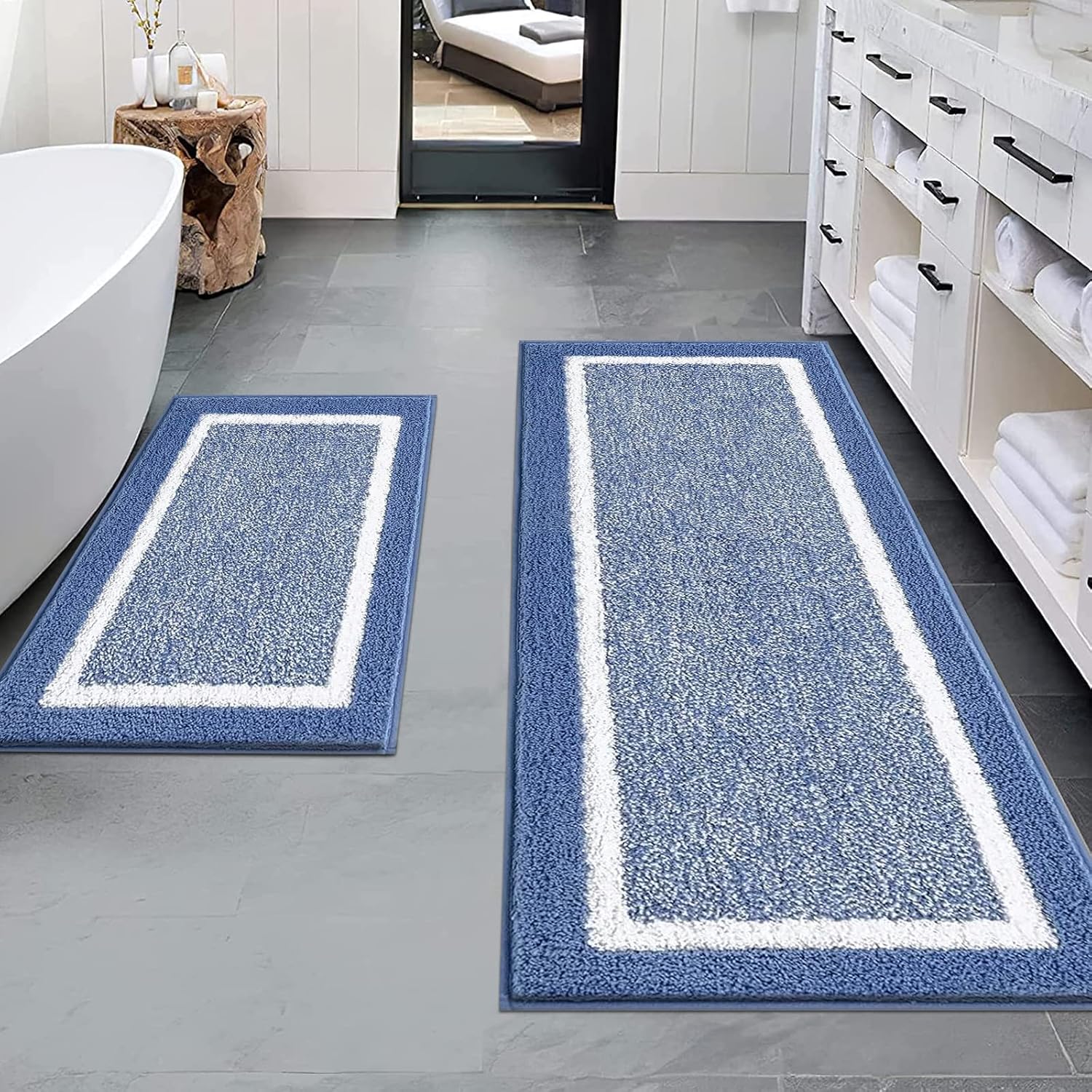 Pauwer Bathroom Rug Mat Set 3 Piece, Microfiber Shaggy Bath Set, Non-Slip Ultra Soft Carpet Mats, Absorbent with U-Shaped Toilet for Bathroom, Tub, Shower, Dark Grey