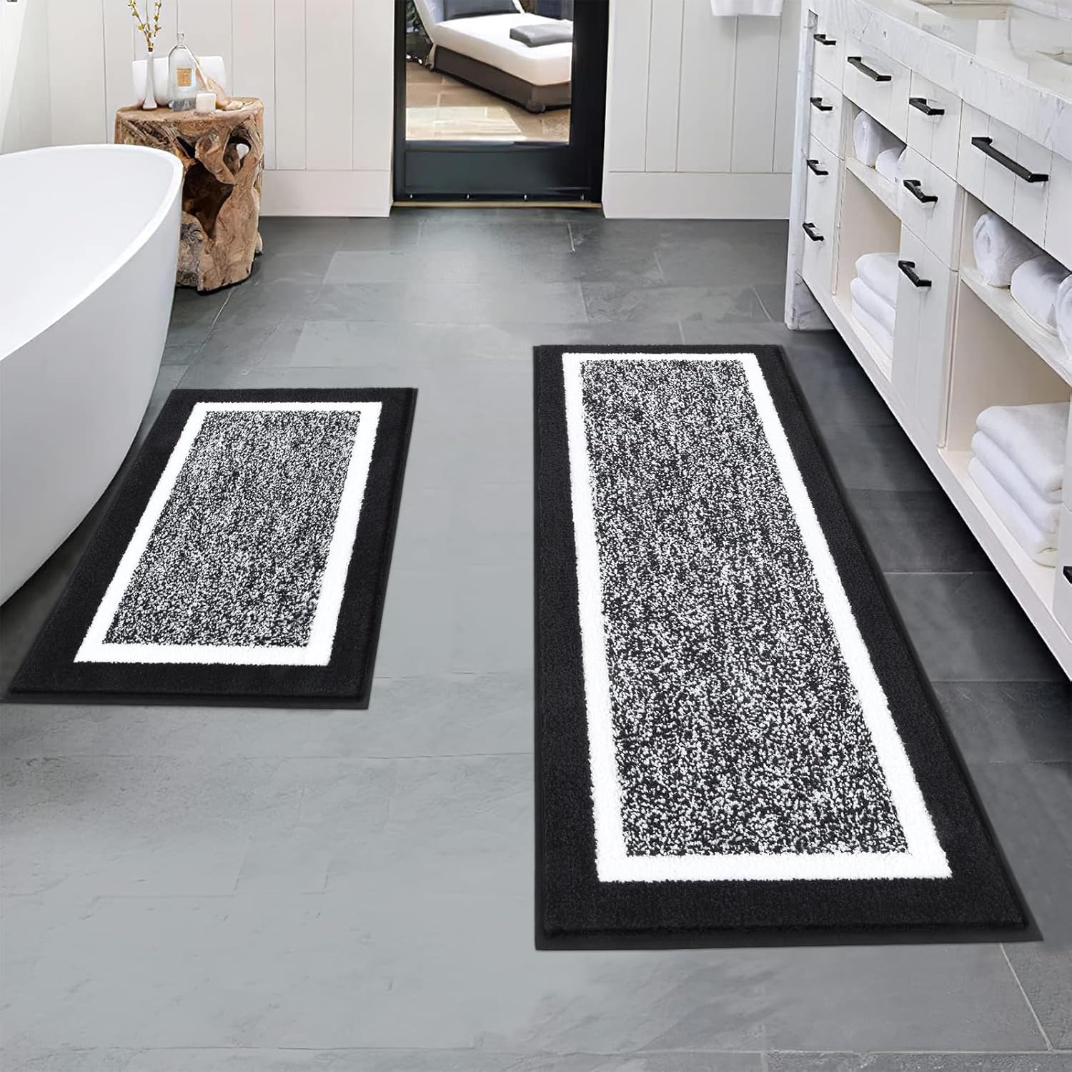 Pauwer Bathroom Rug Mat Set 3 Piece, Microfiber Shaggy Bath Set, Non-Slip Ultra Soft Carpet Mats, Absorbent with U-Shaped Toilet for Bathroom, Tub, Shower, Dark Grey