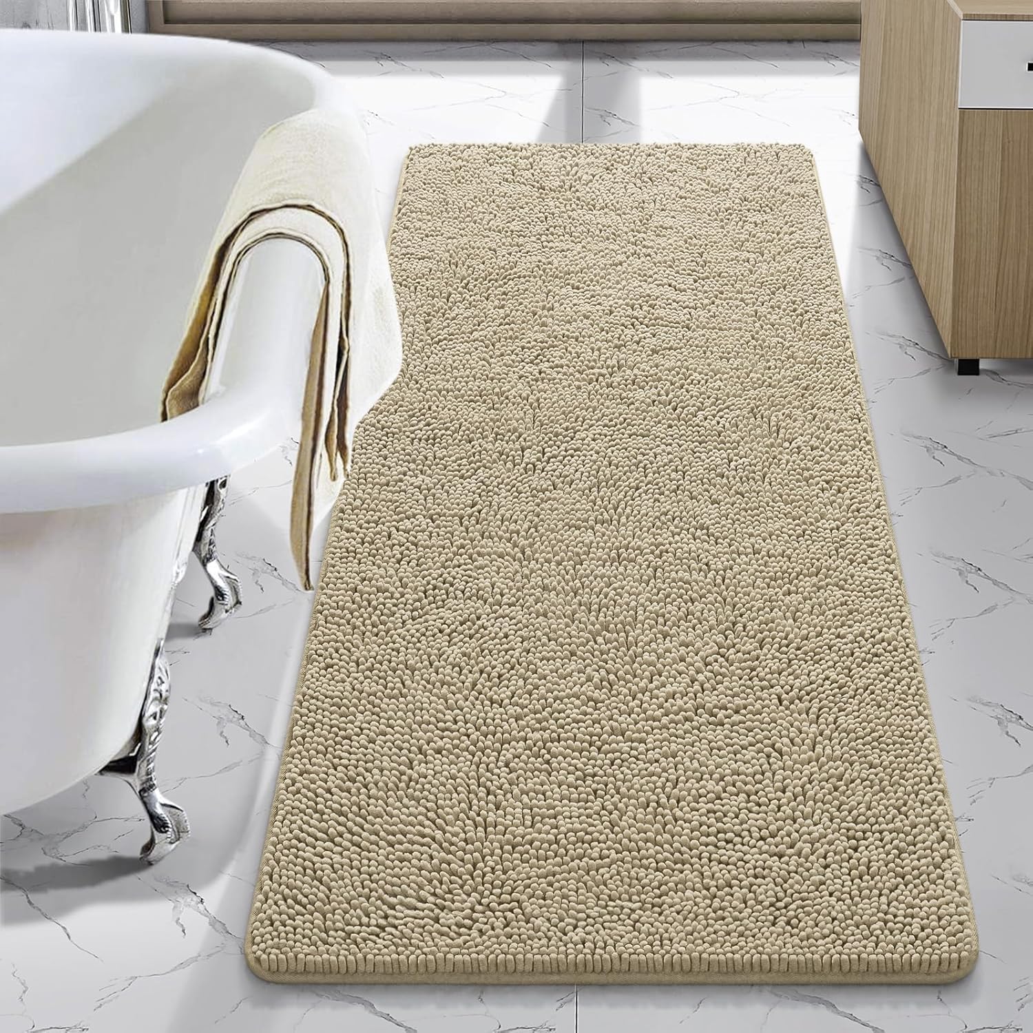 LOCHAS Luxury Bathroom Rug Shaggy Bath Mat 24 x 60 Inch, Washable Non Slip Bath Rugs for Bathroom Shower, Soft Plush Chenille Absorbent Carpets Mats, Gray