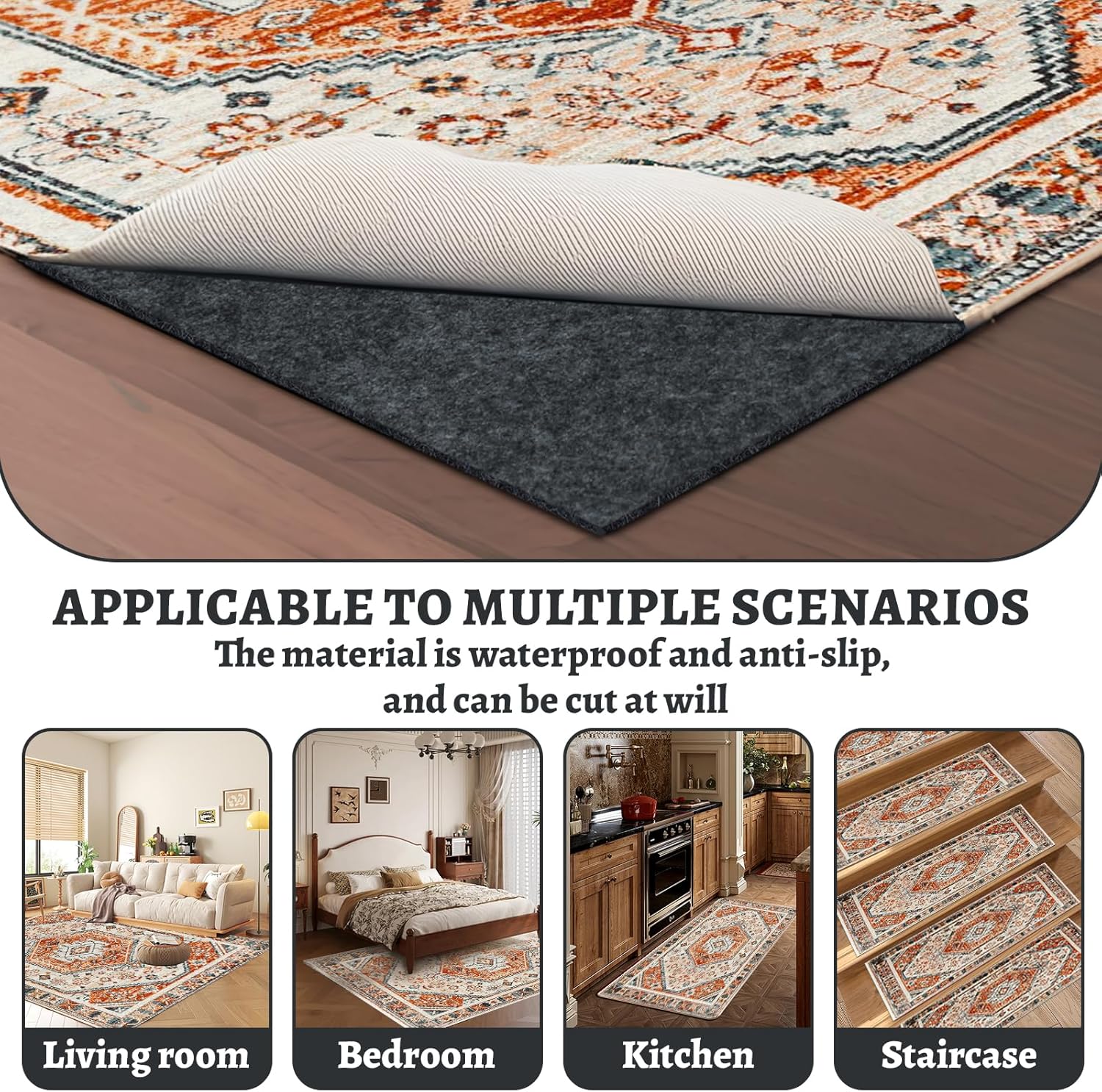 100% Waterproof Rug pad, 9x12 ft Area Rug Non-Slip Rug Pads, Carpet Pads for All Floors and finishes, Felt pad for Hardwood Floors, Keep Carpets in Place Soft and Secure