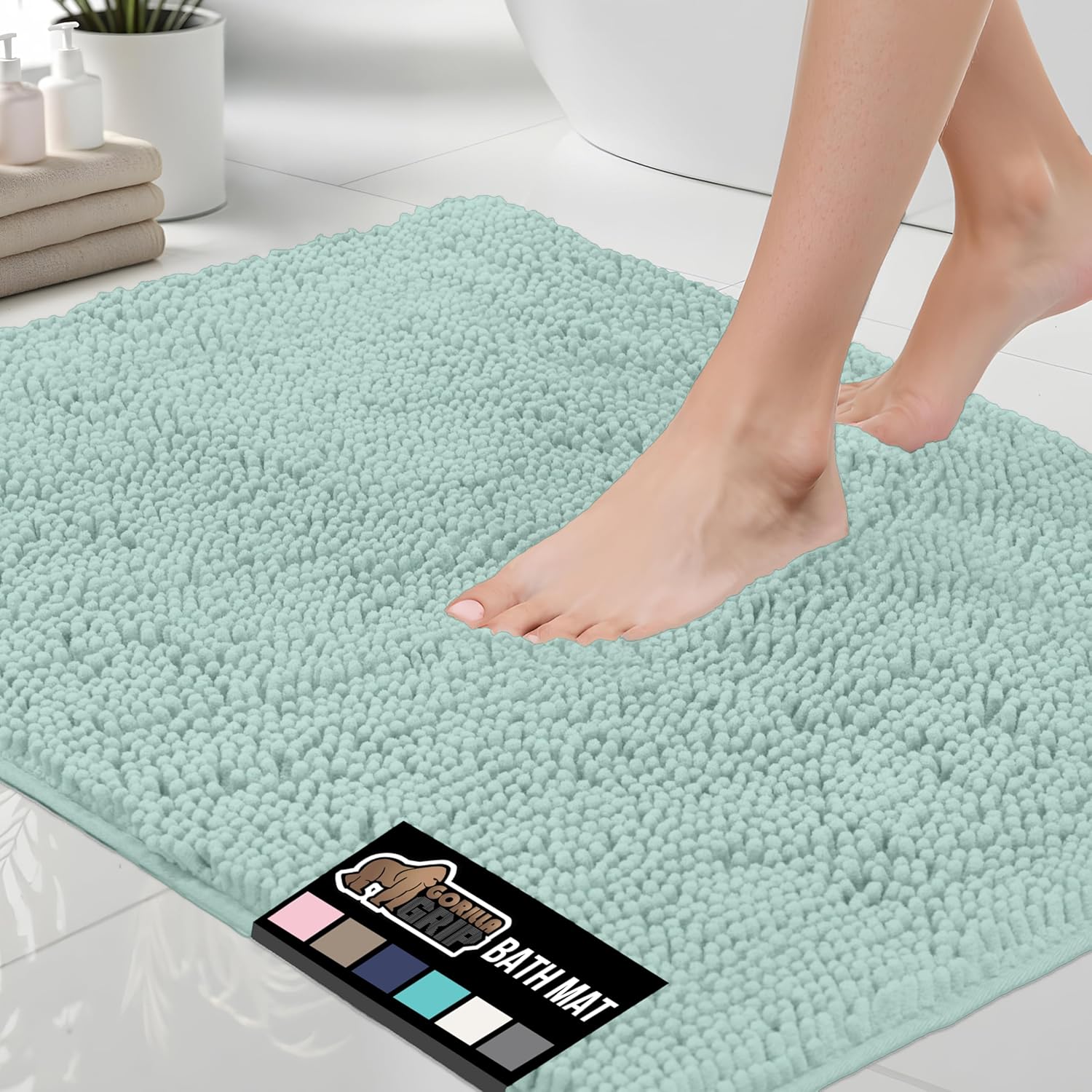 GORILLA GRIP Bath Rug Mat 36x24, Soft Absorbent Chenille, Quick Dry Microfiber Mats, Rubber Backing Washable Shower Floor Rugs, Bathmat Runner, US Designed Bathroom Home Decor Accessories Sage Green