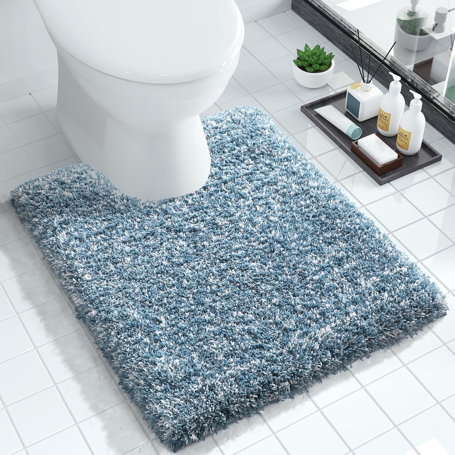Yimobra Bathroom Rugs Non Slip Washable 36x24, Ultra Soft and Water Absorbent Bath Mats, Plush Fluffy Shower Mat Outside, Luxury Microfiber Thick Matts for Bathroom Floor/Tub, Light Gray and White