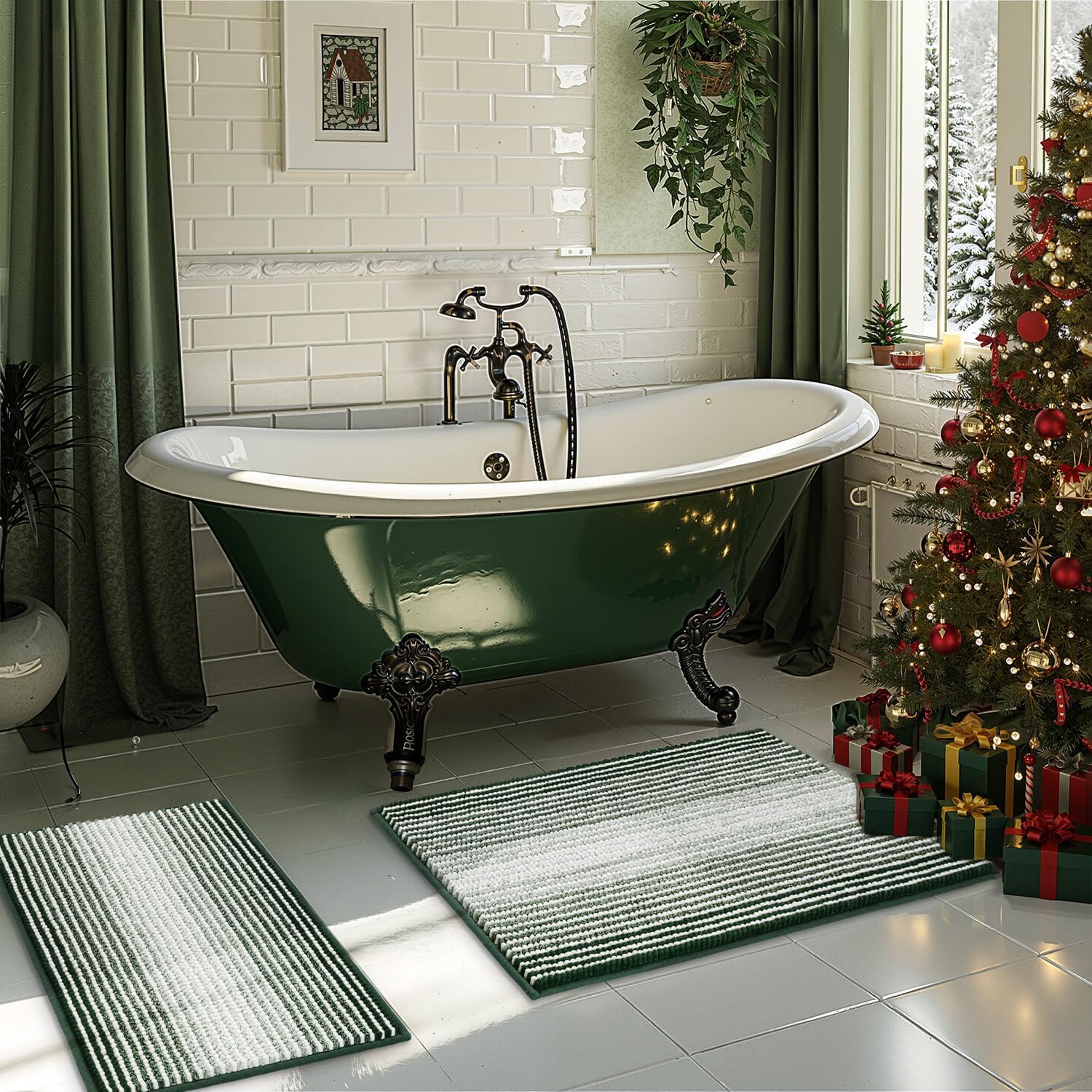 BSICPRO Bathroom Rugs and Mats Sets, 2 Piece Thick Absorbent Chenille Bath Mat Rug Set Non Slip, Soft Shaggy Bath Floor Mats for Bathroom, Machine Washable (20" x 47" Plus 16" x 24", Beige)