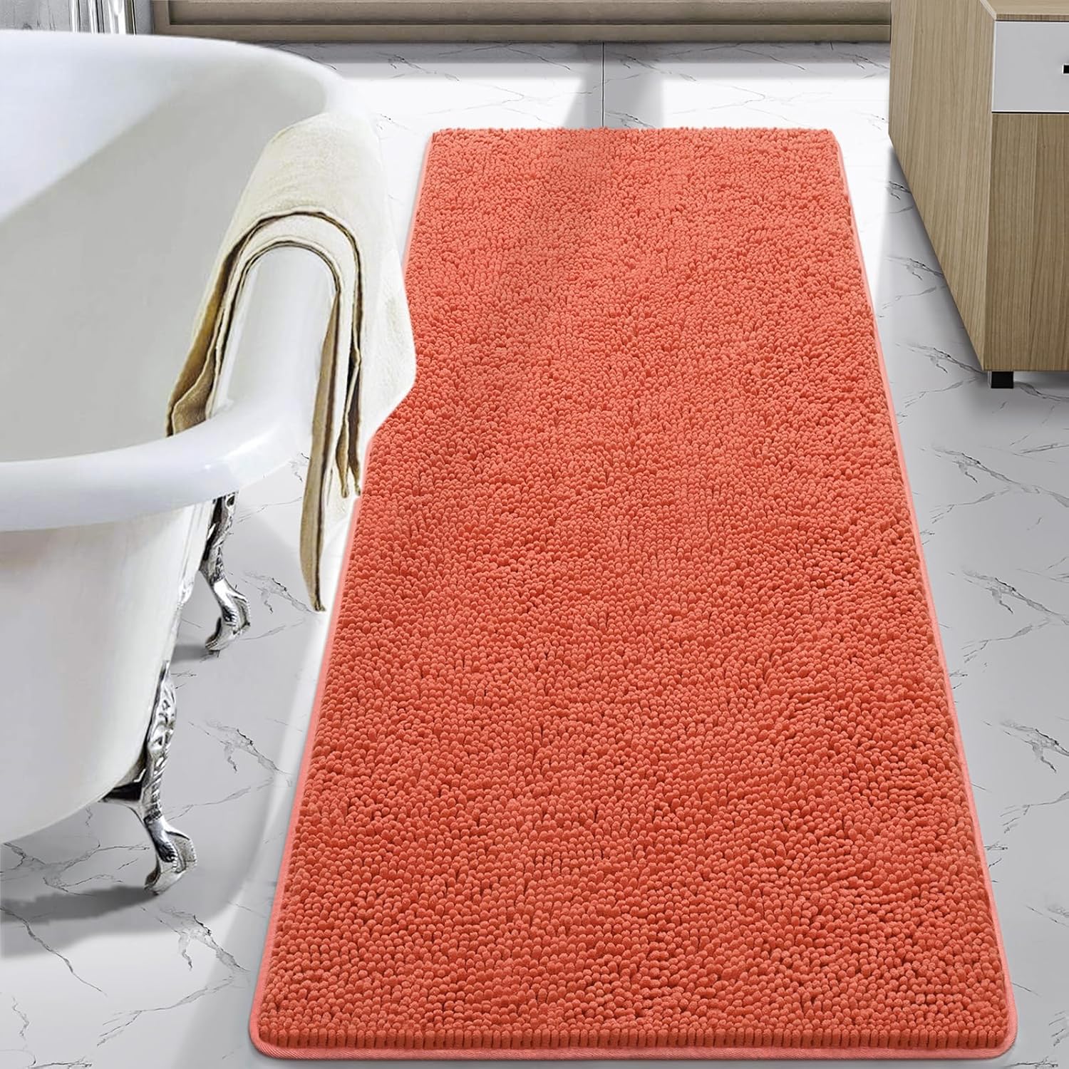LOCHAS Luxury Bathroom Rug Shaggy Bath Mat 24 x 60 Inch, Washable Non Slip Bath Rugs for Bathroom Shower, Soft Plush Chenille Absorbent Carpets Mats, Gray
