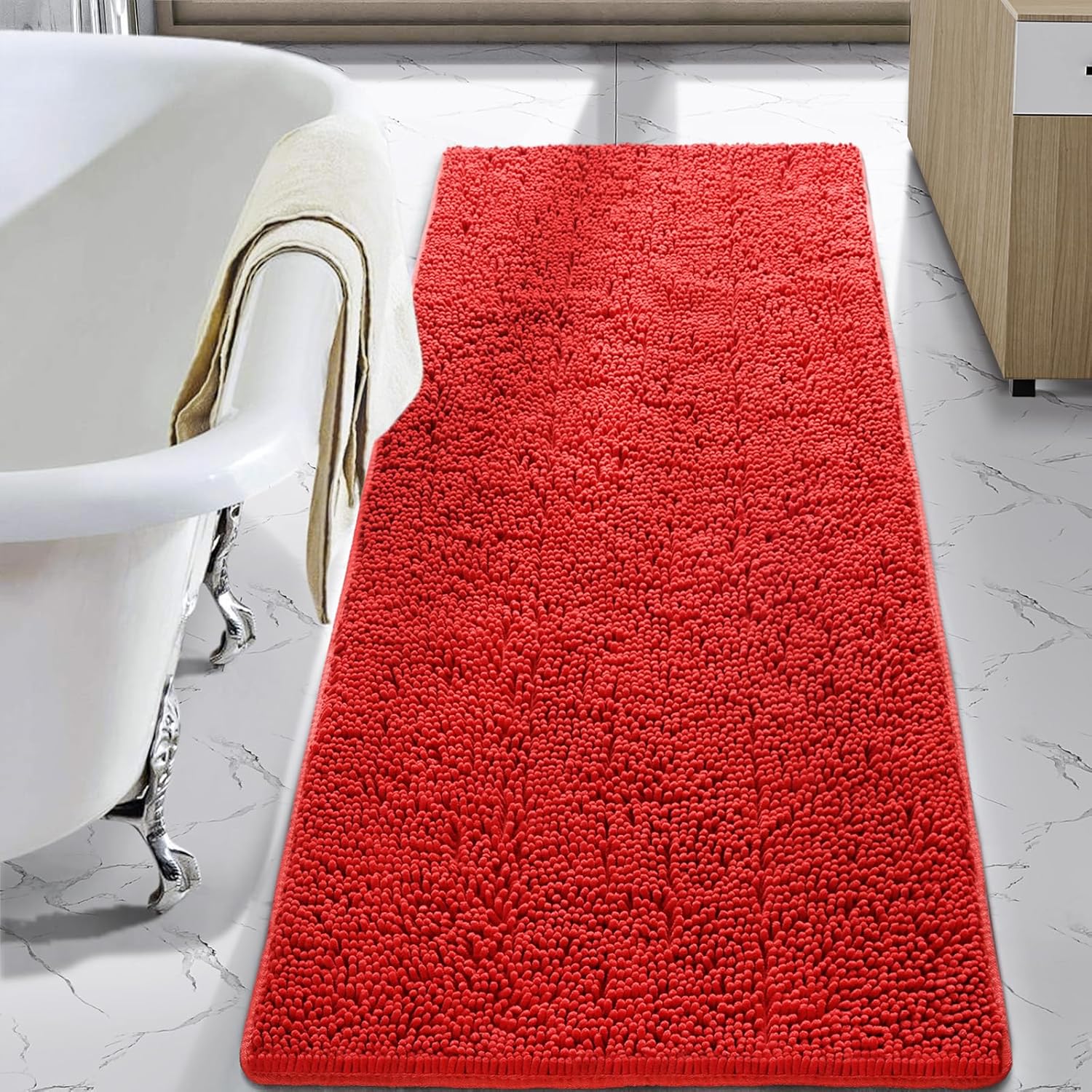 LOCHAS Luxury Bathroom Rug Shaggy Bath Mat 24 x 60 Inch, Washable Non Slip Bath Rugs for Bathroom Shower, Soft Plush Chenille Absorbent Carpets Mats, Gray