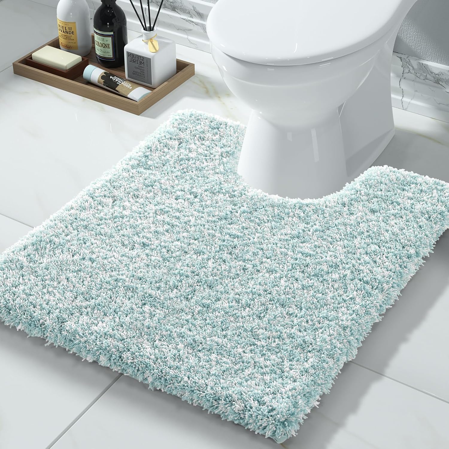 Yimobra Bathroom Rugs Non Slip Washable 36x24, Ultra Soft and Water Absorbent Bath Mats, Plush Fluffy Shower Mat Outside, Luxury Microfiber Thick Matts for Bathroom Floor/Tub, Light Gray and White