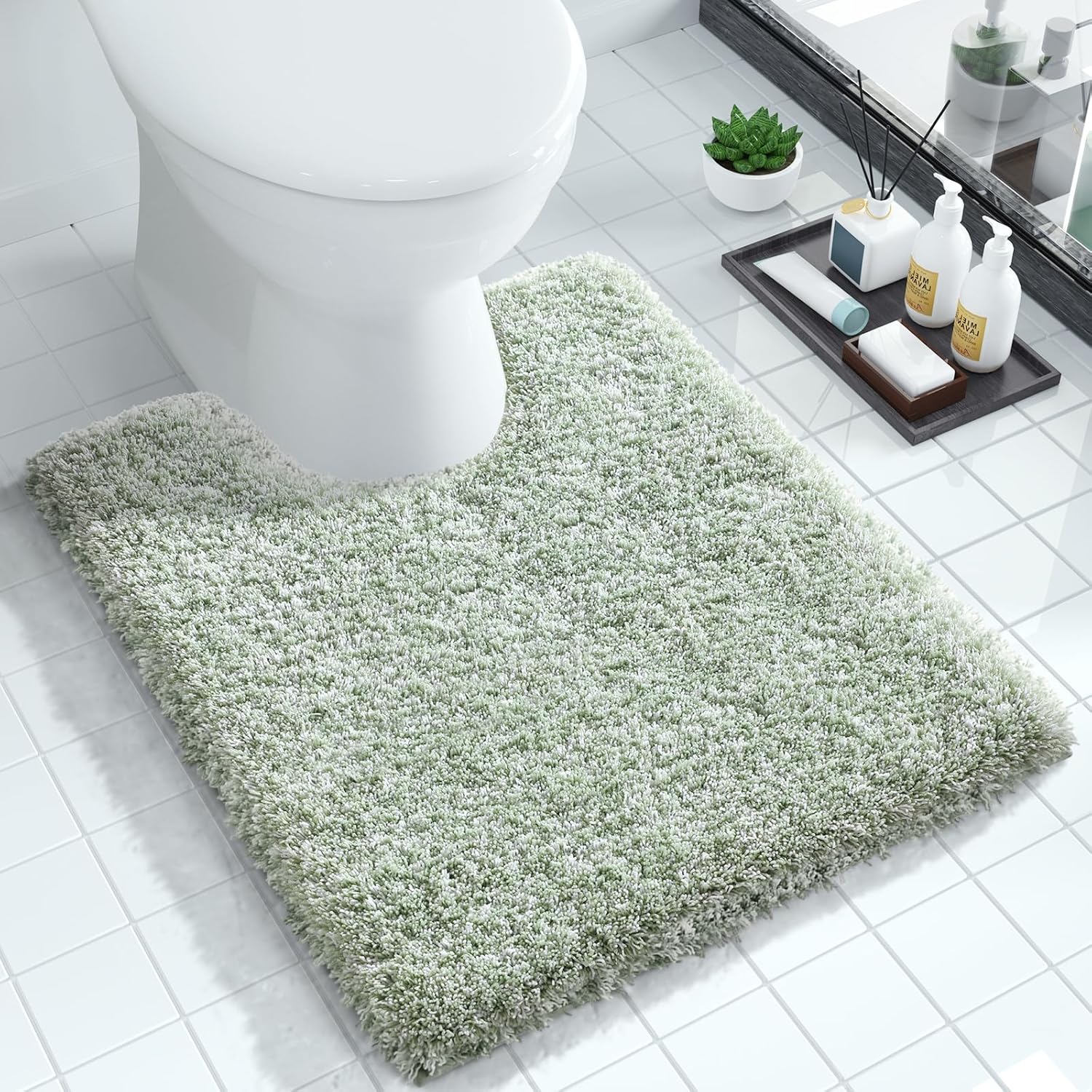 Yimobra Bathroom Rugs Non Slip Washable 36x24, Ultra Soft and Water Absorbent Bath Mats, Plush Fluffy Shower Mat Outside, Luxury Microfiber Thick Matts for Bathroom Floor/Tub, Light Gray and White