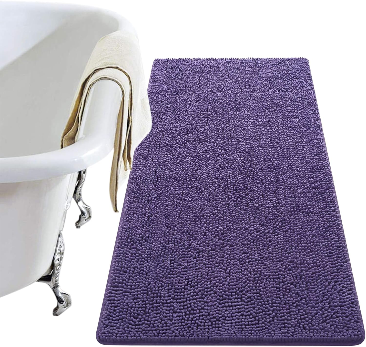 LOCHAS Luxury Bathroom Rug Shaggy Bath Mat 24 x 60 Inch, Washable Non Slip Bath Rugs for Bathroom Shower, Soft Plush Chenille Absorbent Carpets Mats, Gray
