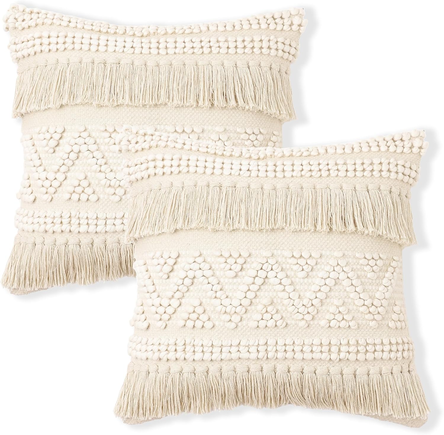 REDEARTH · Tufted Throw Pillow Cushion Covers - Boho Textured Woven Decorative Cases Set for Couch - Sofa - Bed - Farmhouse - Chair - Patio - Outdoor - car - 100% Cotton (18x18 ; Natural) Pack of 2