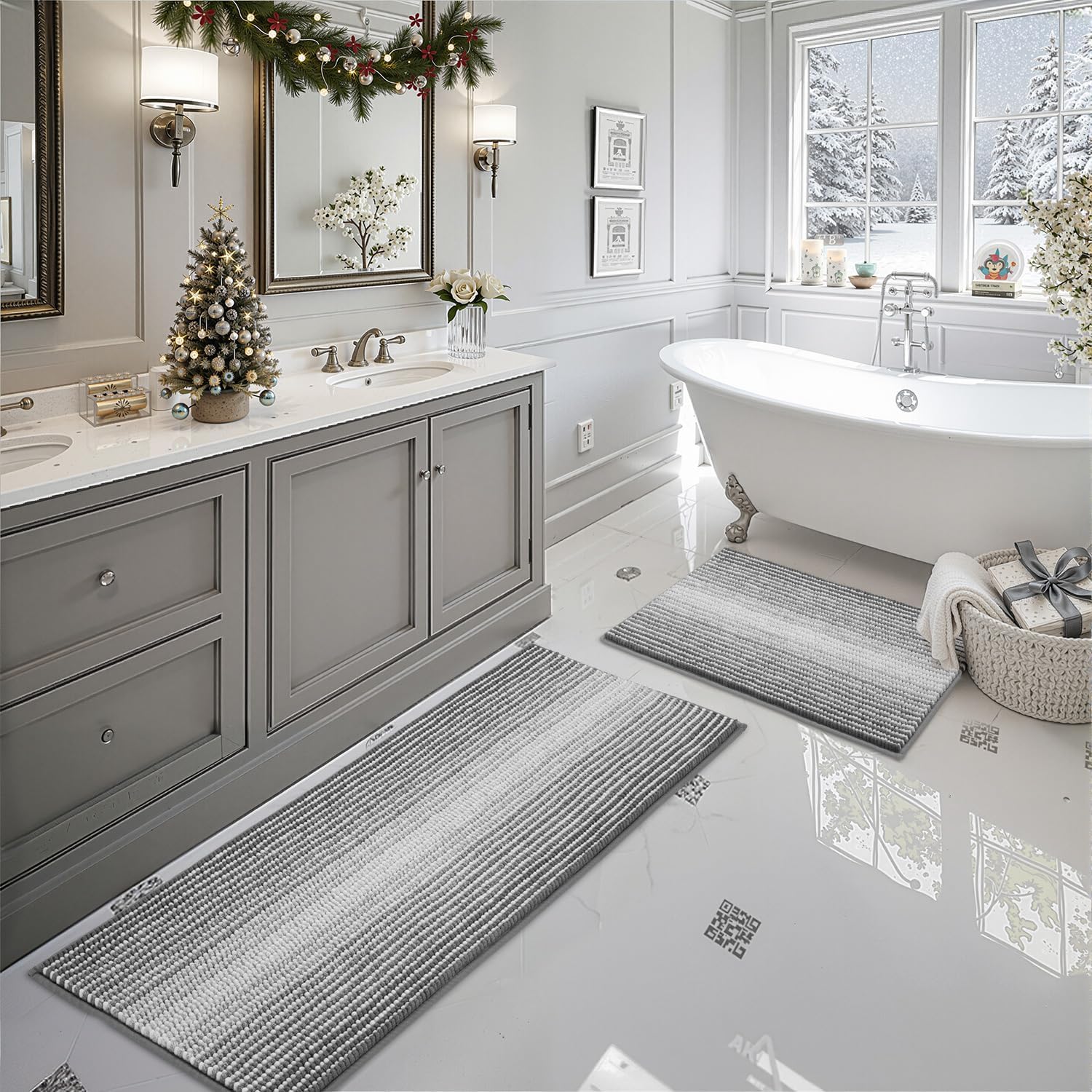 BSICPRO Bathroom Rugs and Mats Sets, 2 Piece Thick Absorbent Chenille Bath Mat Rug Set Non Slip, Soft Shaggy Bath Floor Mats for Bathroom, Machine Washable (20" x 47" Plus 16" x 24", Beige)