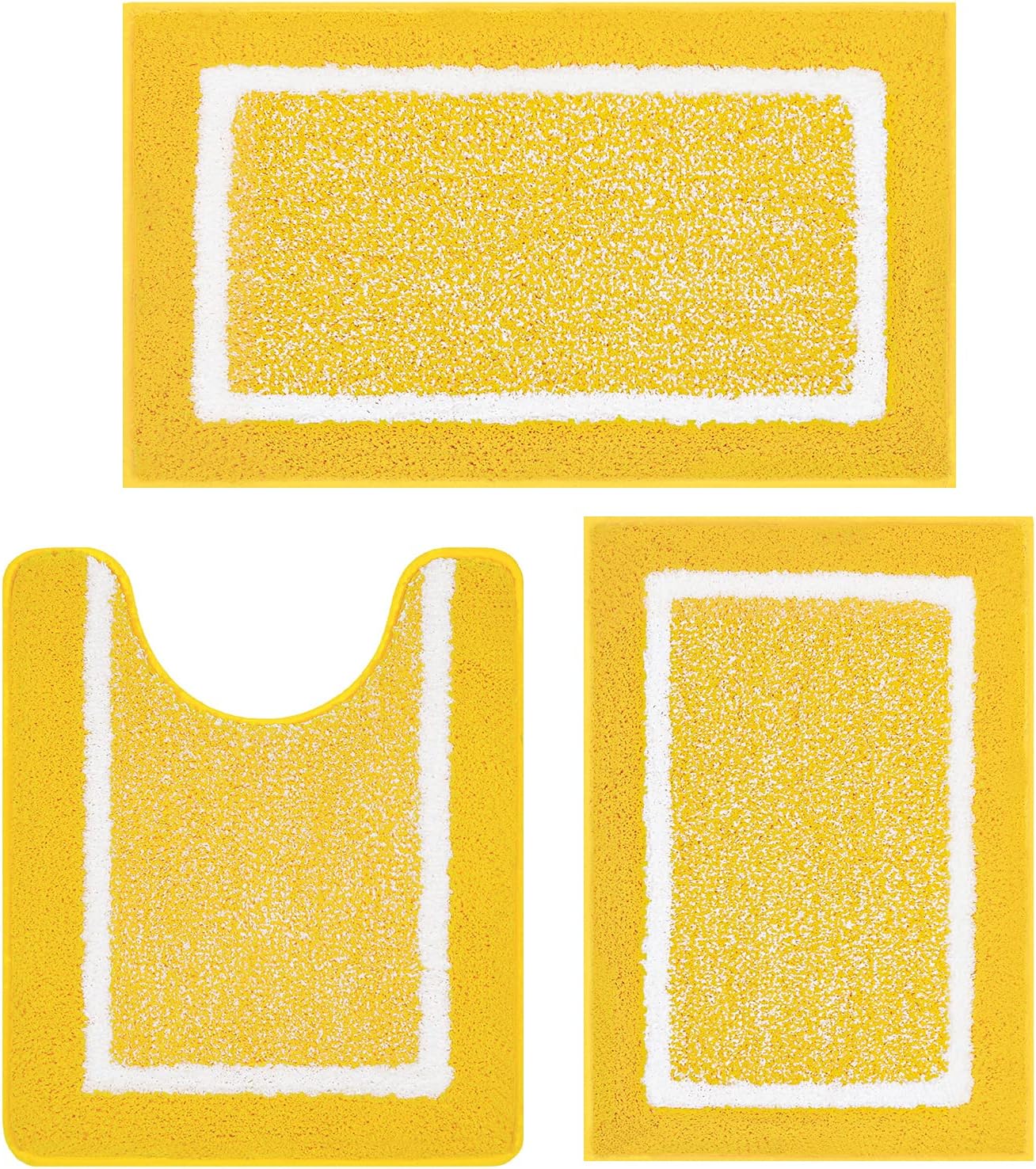 Pauwer Bathroom Rug Mat Set 3 Piece, Microfiber Shaggy Bath Set, Non-Slip Ultra Soft Carpet Mats, Absorbent with U-Shaped Toilet for Bathroom, Tub, Shower, Dark Grey