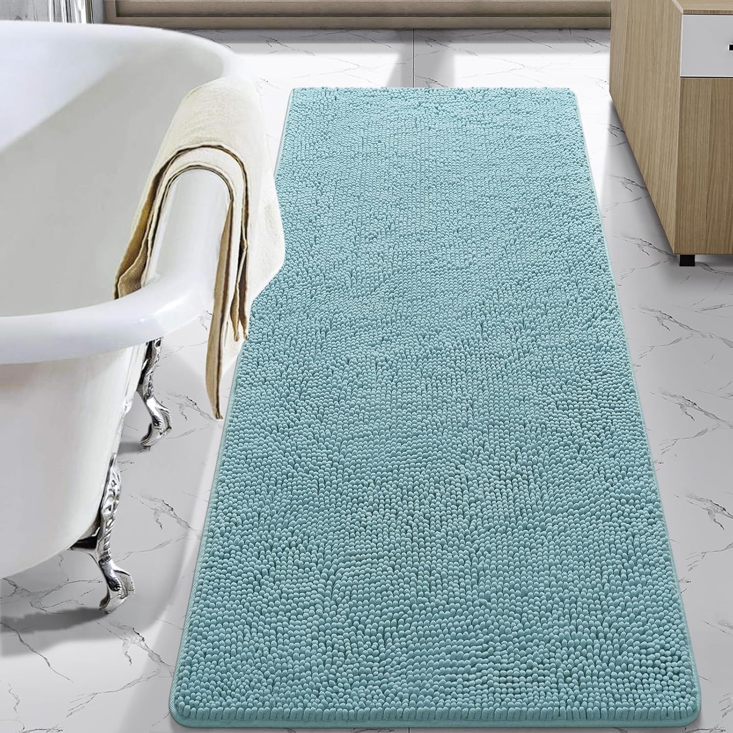 LOCHAS Luxury Bathroom Rug Shaggy Bath Mat 24 x 60 Inch, Washable Non Slip Bath Rugs for Bathroom Shower, Soft Plush Chenille Absorbent Carpets Mats, Gray