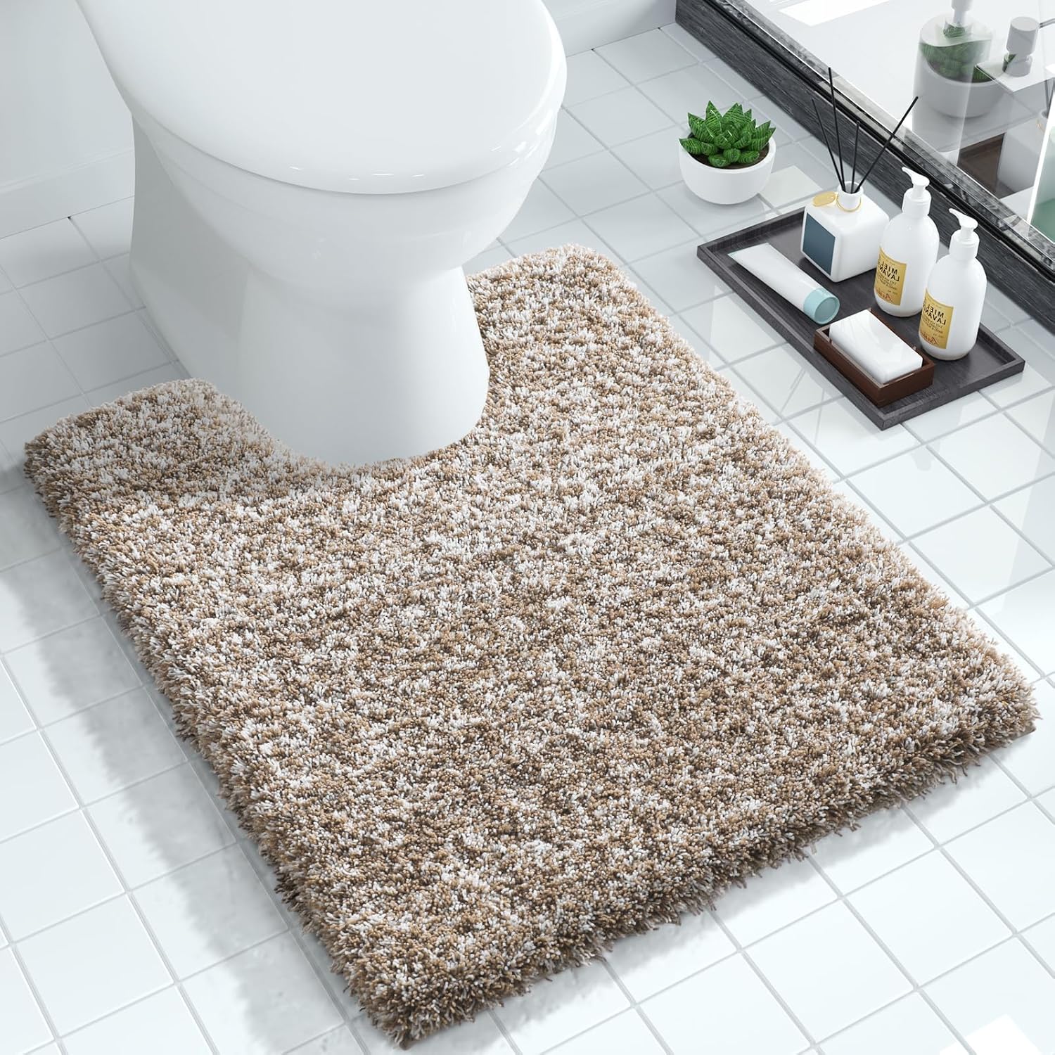 Yimobra Bathroom Rugs Non Slip Washable 36x24, Ultra Soft and Water Absorbent Bath Mats, Plush Fluffy Shower Mat Outside, Luxury Microfiber Thick Matts for Bathroom Floor/Tub, Light Gray and White