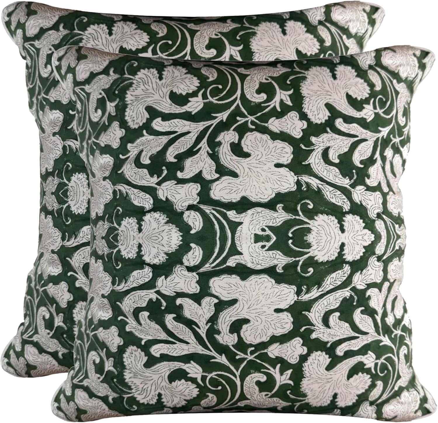 Ridhi Asparagus Green Print Cotton Throw Pillow Covers for Decorative Couch Pillows for Living Room, Chic Boho Cute Outdoor Thanksgiving Pillows Covers Gifts 20x20 Inches