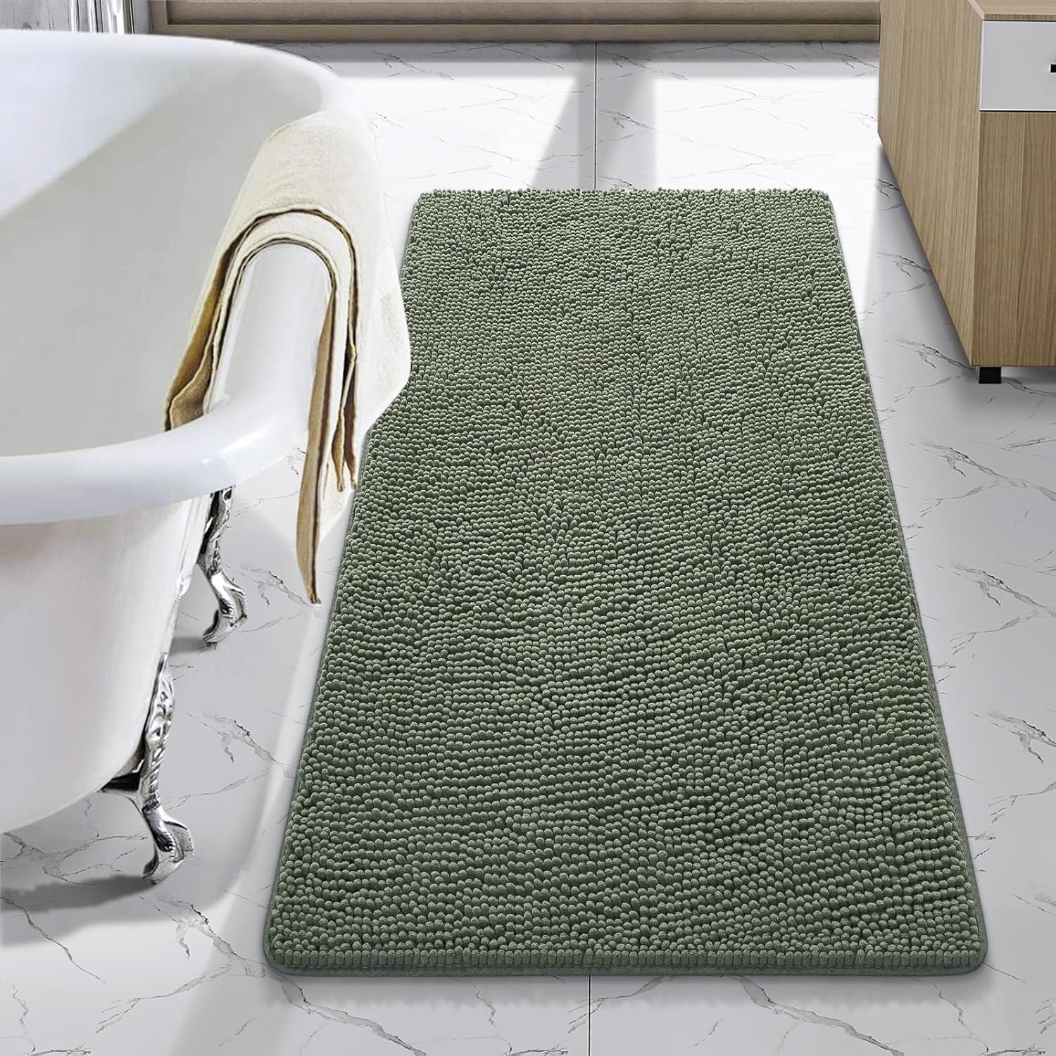 LOCHAS Luxury Bathroom Rug Shaggy Bath Mat 24 x 60 Inch, Washable Non Slip Bath Rugs for Bathroom Shower, Soft Plush Chenille Absorbent Carpets Mats, Gray