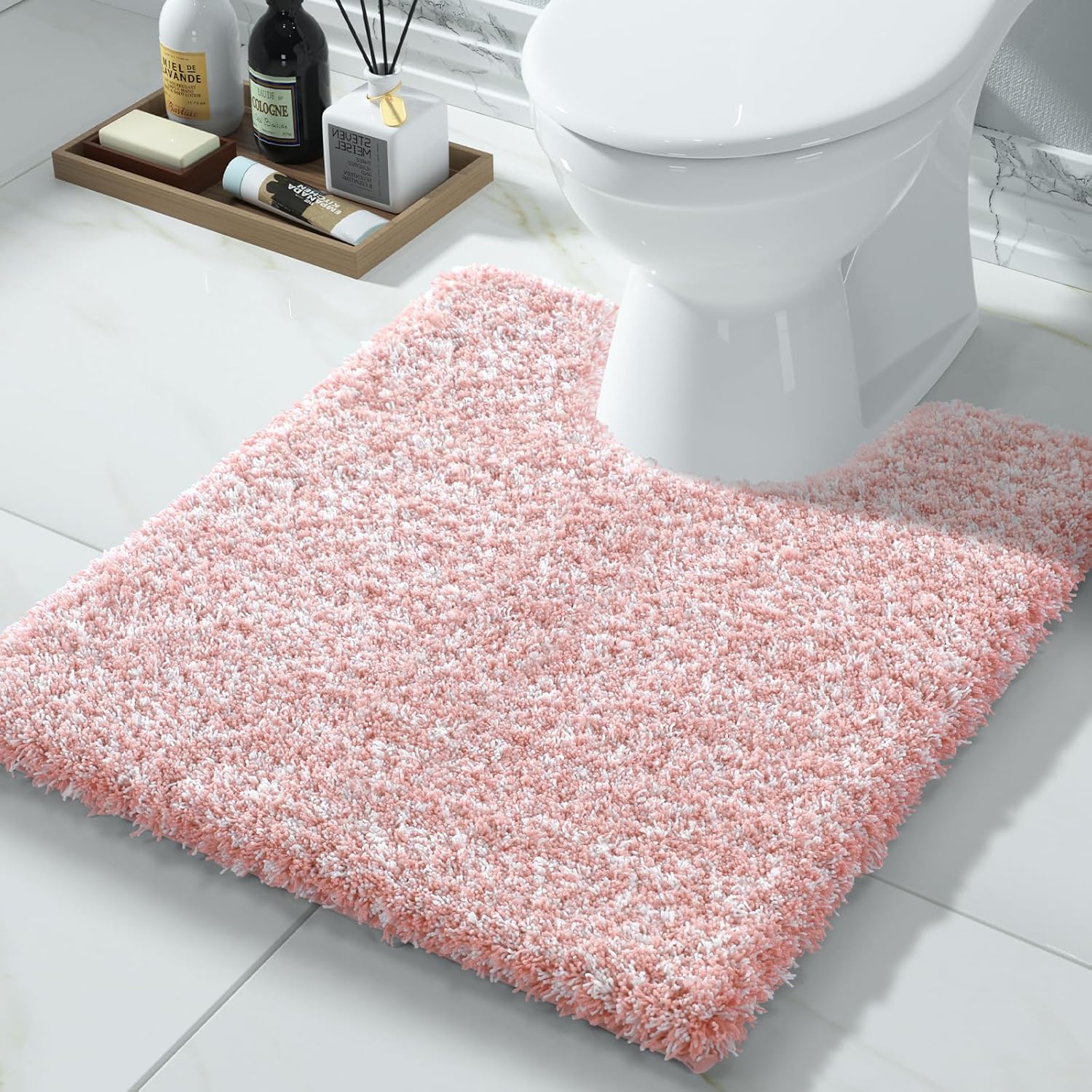 Yimobra Bathroom Rugs Non Slip Washable 36x24, Ultra Soft and Water Absorbent Bath Mats, Plush Fluffy Shower Mat Outside, Luxury Microfiber Thick Matts for Bathroom Floor/Tub, Light Gray and White