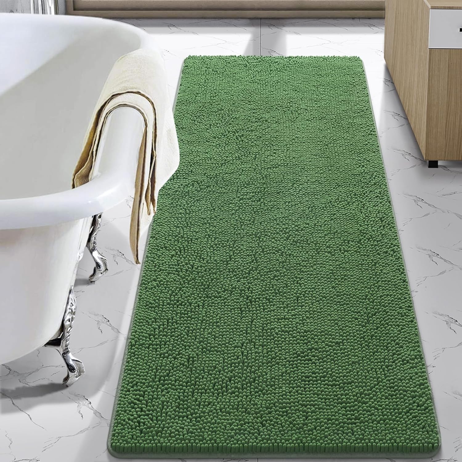 LOCHAS Luxury Bathroom Rug Shaggy Bath Mat 24 x 60 Inch, Washable Non Slip Bath Rugs for Bathroom Shower, Soft Plush Chenille Absorbent Carpets Mats, Gray