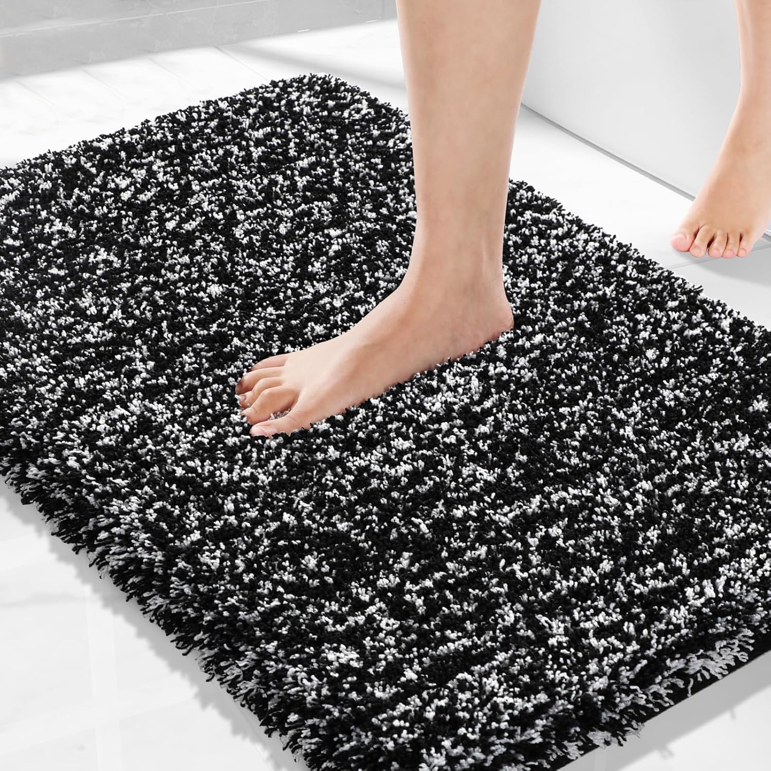 Yimobra Bathroom Rugs Non Slip Washable 36x24, Ultra Soft and Water Absorbent Bath Mats, Plush Fluffy Shower Mat Outside, Luxury Microfiber Thick Matts for Bathroom Floor/Tub, Light Gray and White