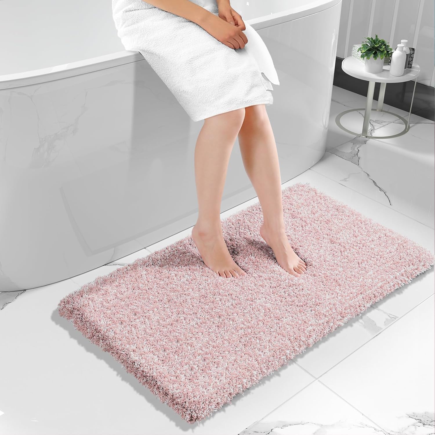 Yimobra Bathroom Rugs Non Slip Washable 36x24, Ultra Soft and Water Absorbent Bath Mats, Plush Fluffy Shower Mat Outside, Luxury Microfiber Thick Matts for Bathroom Floor/Tub, Light Gray and White