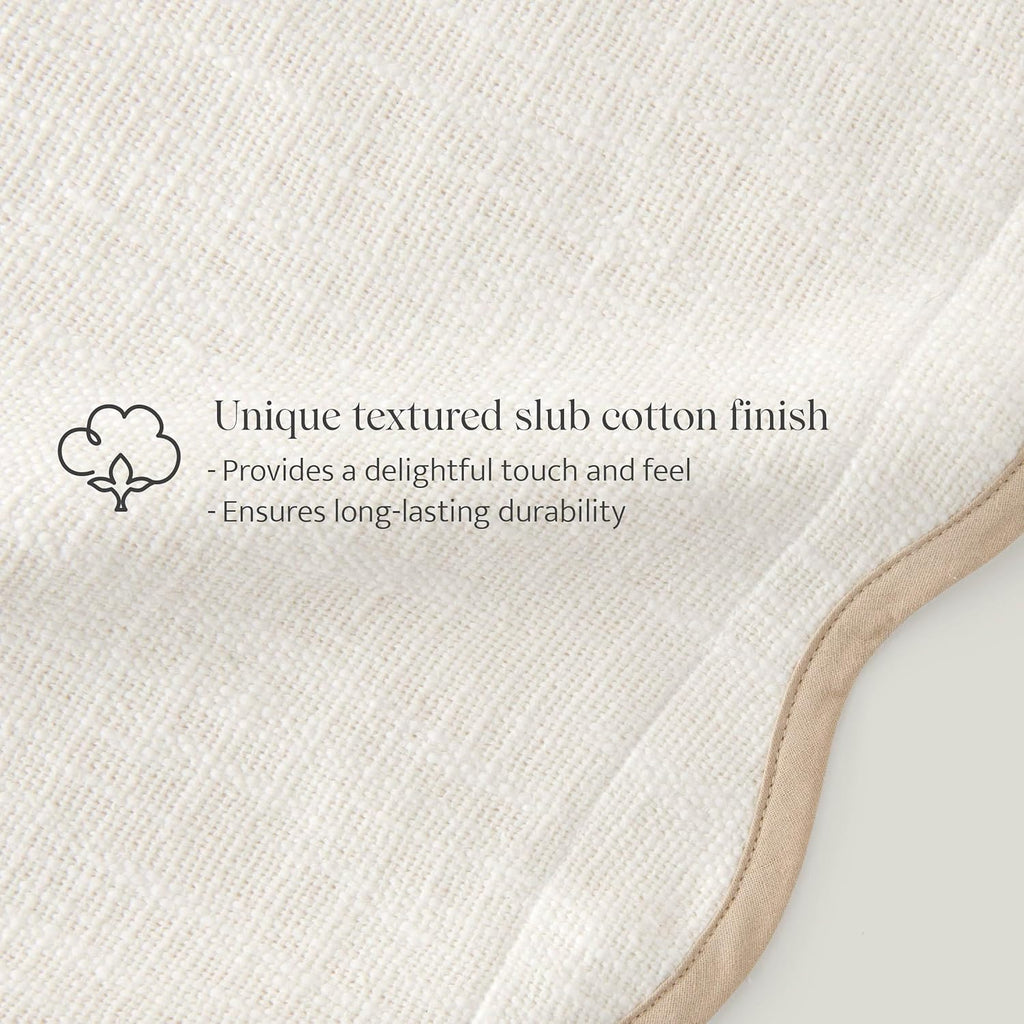 Double Stitch Scalloped Throw Pillow Covers - 100% Cotton Set of 2 Decorative Boho Pillow Covers 20 x 20, Made in India, Square Cushion Case, Modern Home Decor for Couch Sofa Living Room, Cream