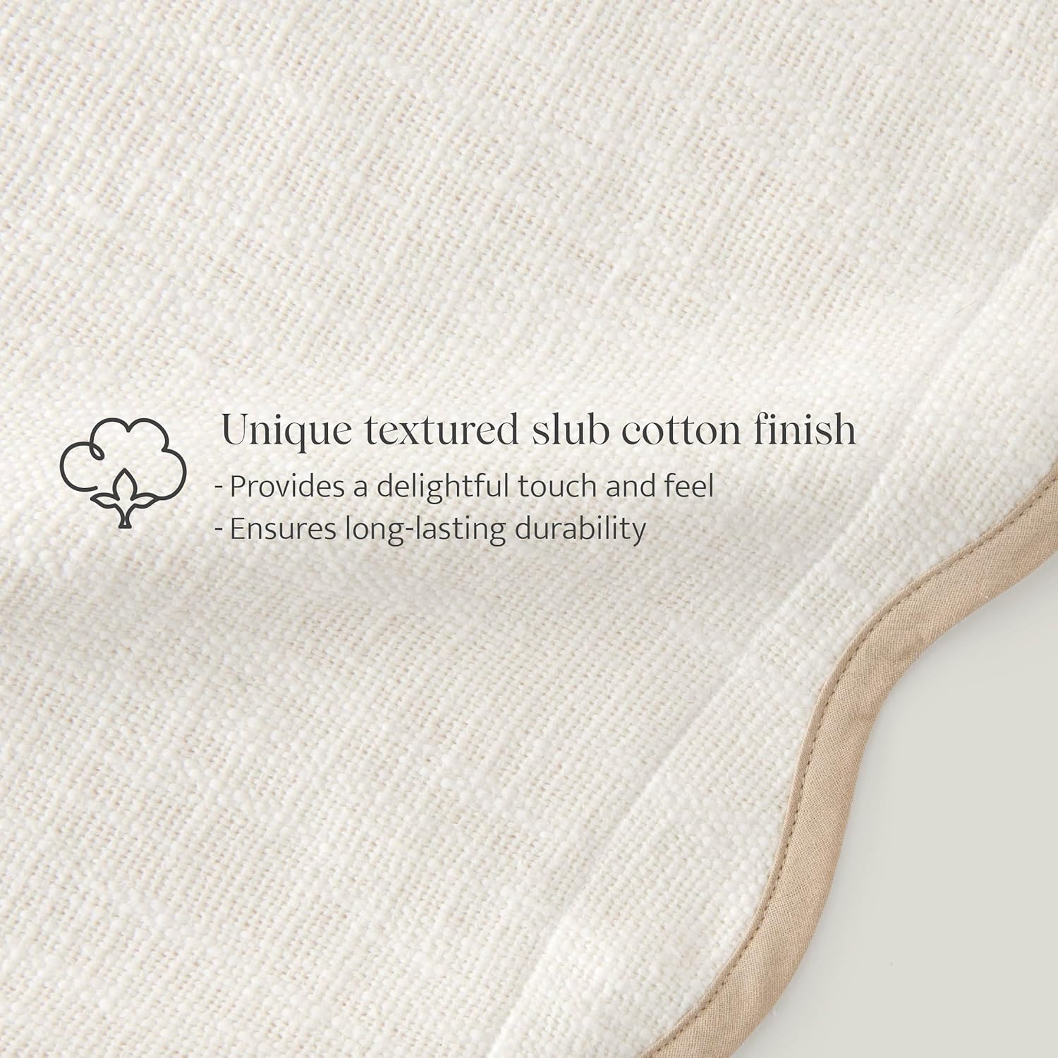 Double Stitch Scalloped Throw Pillow Covers - 100% Cotton Set of 2 Decorative Boho Pillow Covers 20 x 20, Made in India, Square Cushion Case, Modern Home Decor for Couch Sofa Living Room, Cream