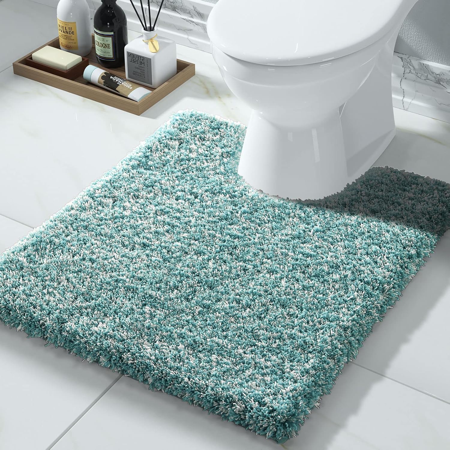 Yimobra Bathroom Rugs Non Slip Washable 36x24, Ultra Soft and Water Absorbent Bath Mats, Plush Fluffy Shower Mat Outside, Luxury Microfiber Thick Matts for Bathroom Floor/Tub, Light Gray and White
