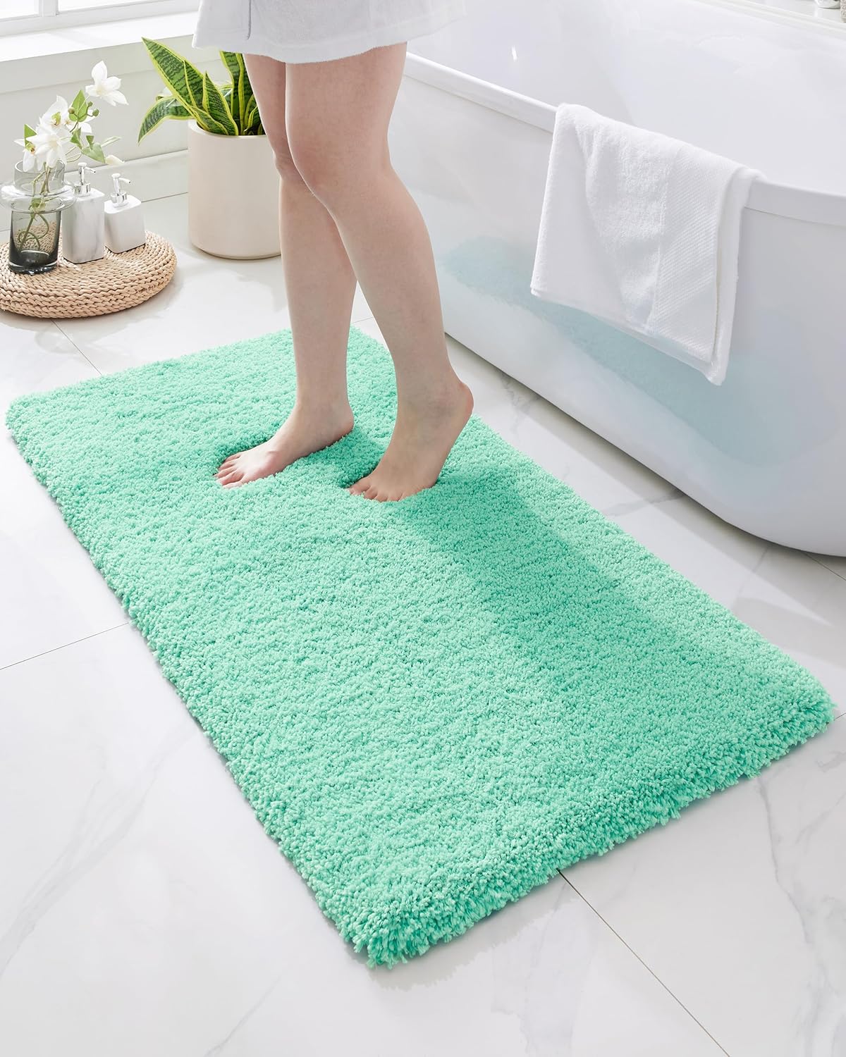 White Bathroom Rug 20x32 Non Slip Fluffy Bath Mat for Bathroom Floor Washable Plush Luxury Bath Rug for Tub Soft Shaggy Absorbent Shower Sink Mat
