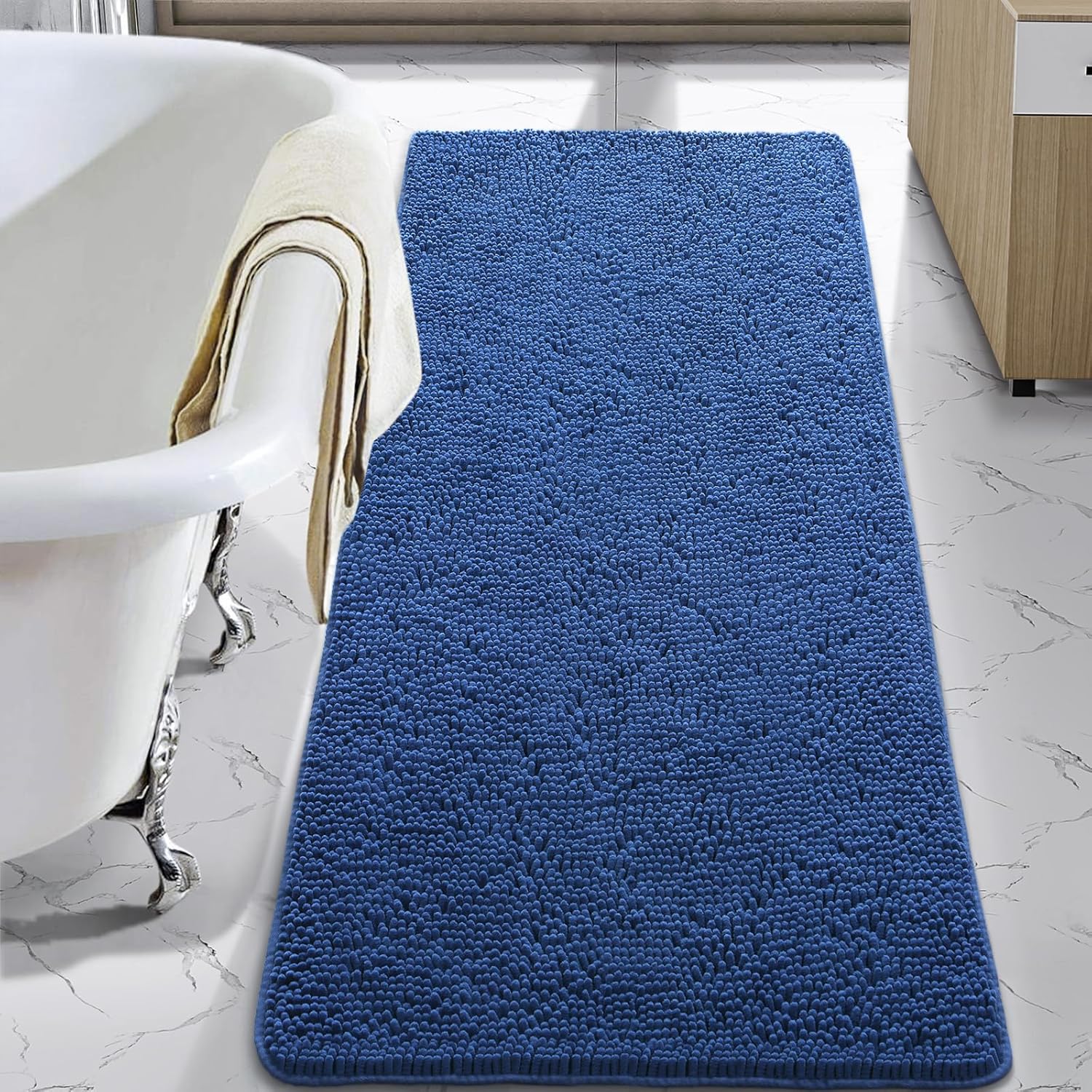 LOCHAS Luxury Bathroom Rug Shaggy Bath Mat 24 x 60 Inch, Washable Non Slip Bath Rugs for Bathroom Shower, Soft Plush Chenille Absorbent Carpets Mats, Gray