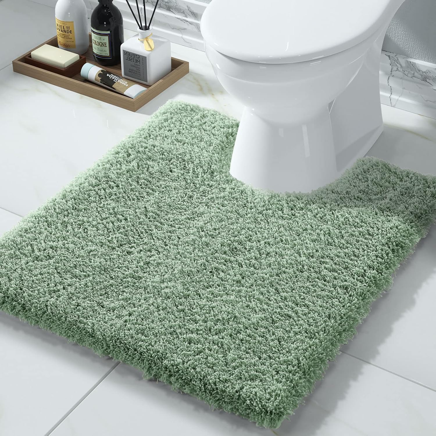 Yimobra Bathroom Rugs Non Slip Washable 36x24, Ultra Soft and Water Absorbent Bath Mats, Plush Fluffy Shower Mat Outside, Luxury Microfiber Thick Matts for Bathroom Floor/Tub, Light Gray and White