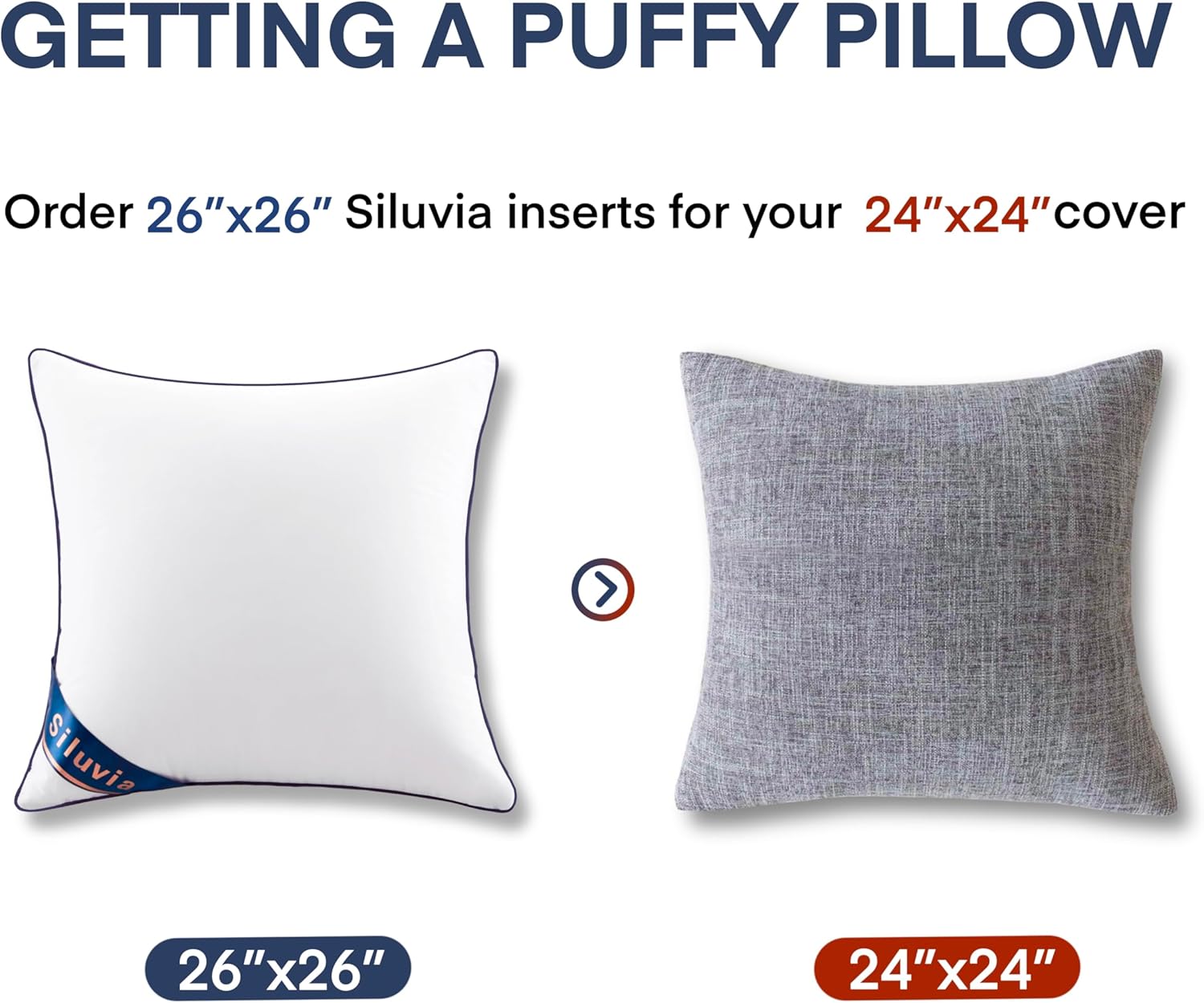 Siluvia Euro Pillows 26x26 Pillow Inserts Set of 2 Square Throw 26 Pillow with 100% Cotton Cover for Sofa, Couch, and Bed - White