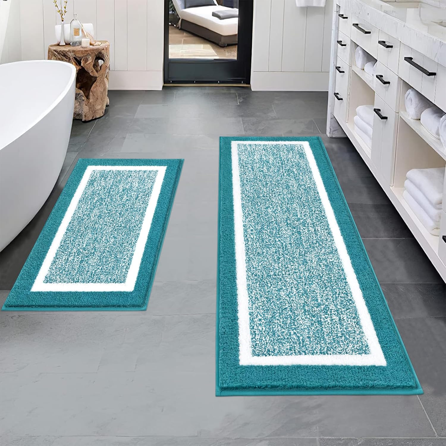Pauwer Bathroom Rug Mat Set 3 Piece, Microfiber Shaggy Bath Set, Non-Slip Ultra Soft Carpet Mats, Absorbent with U-Shaped Toilet for Bathroom, Tub, Shower, Dark Grey