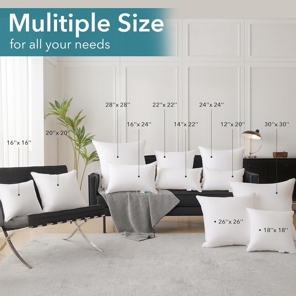 Oubonun 28 x 28 Pillow Inserts (Set of 2) - Euro Pillow Inserts with 100% Cotton Cover - 28 Inch Square Interior Sofa Pillow Inserts - Decorative Pillow Insert Pair - White Couch Pillow