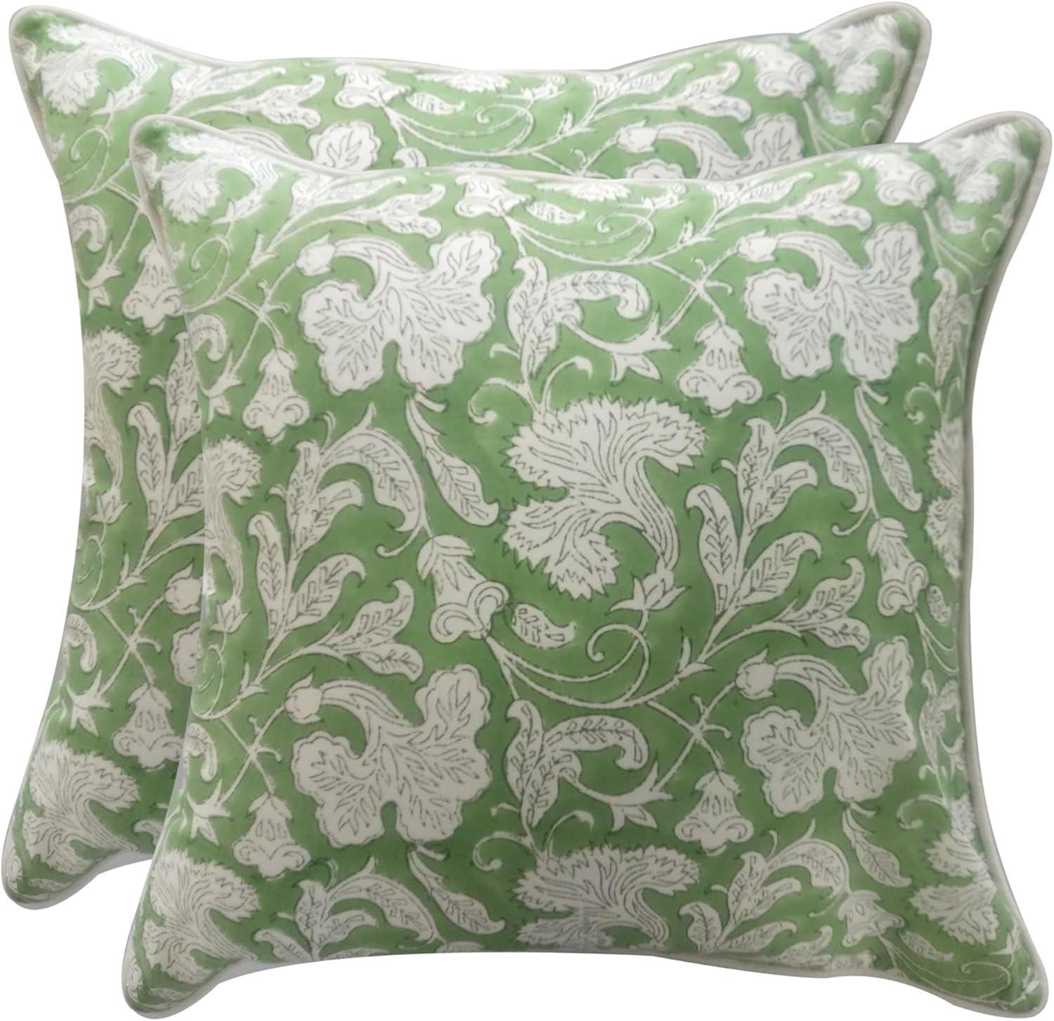 Ridhi Asparagus Green Print Cotton Throw Pillow Covers for Decorative Couch Pillows for Living Room, Chic Boho Cute Outdoor Thanksgiving Pillows Covers Gifts 20x20 Inches