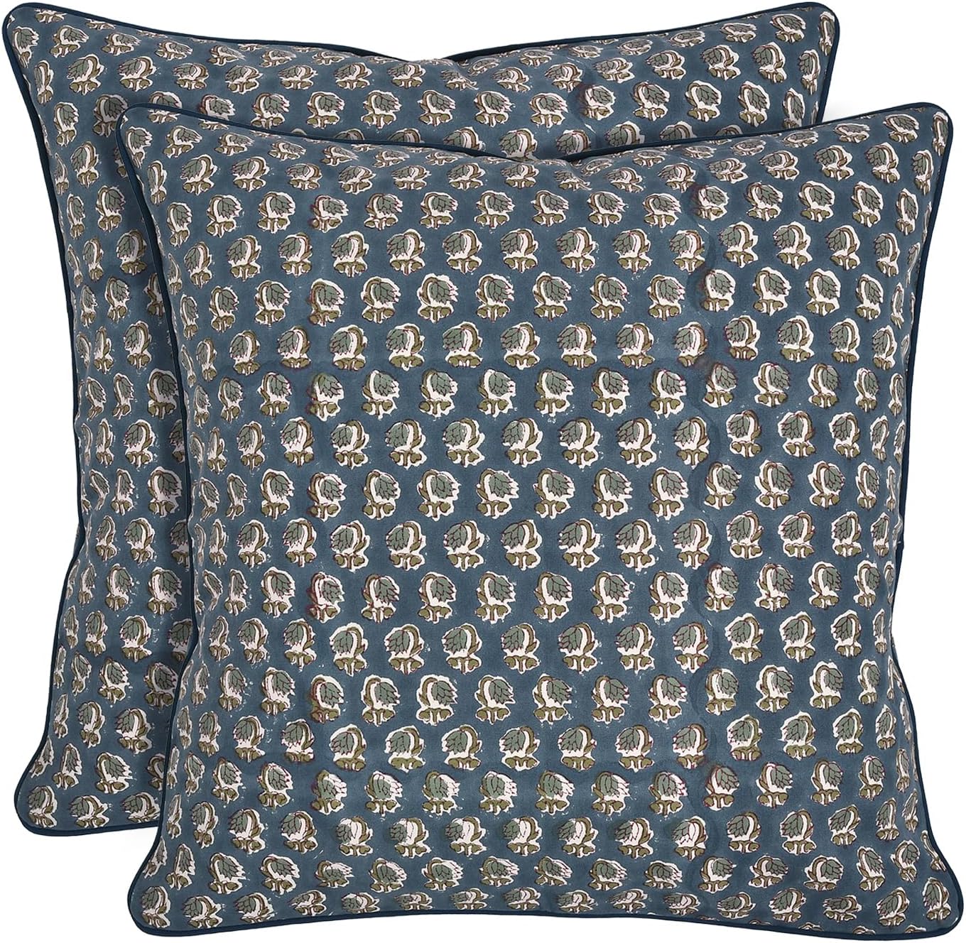 Ridhi Asparagus Green Print Cotton Throw Pillow Covers for Decorative Couch Pillows for Living Room, Chic Boho Cute Outdoor Thanksgiving Pillows Covers Gifts 20x20 Inches