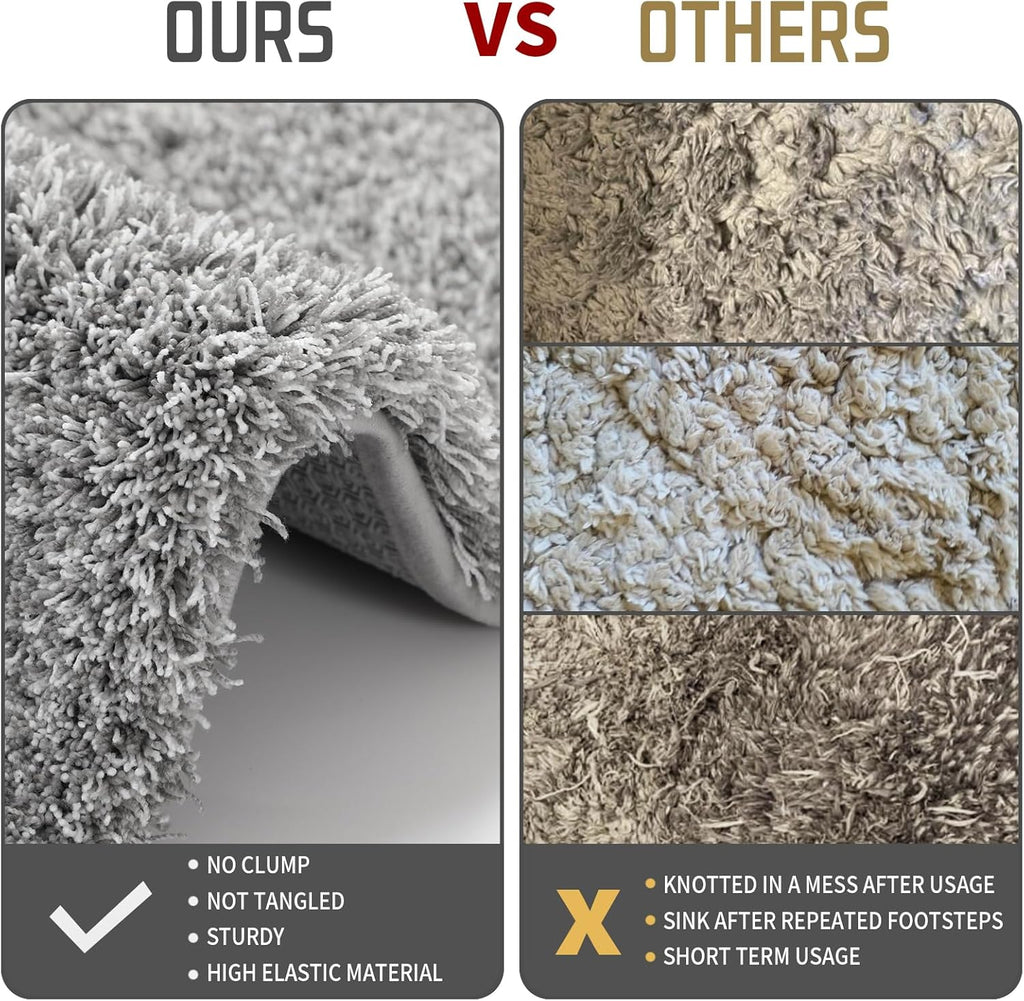 Yimobra Bathroom Rugs Non Slip Washable 36x24, Ultra Soft and Water Absorbent Bath Mats, Plush Fluffy Shower Mat Outside, Luxury Microfiber Thick Matts for Bathroom Floor/Tub, Light Gray and White