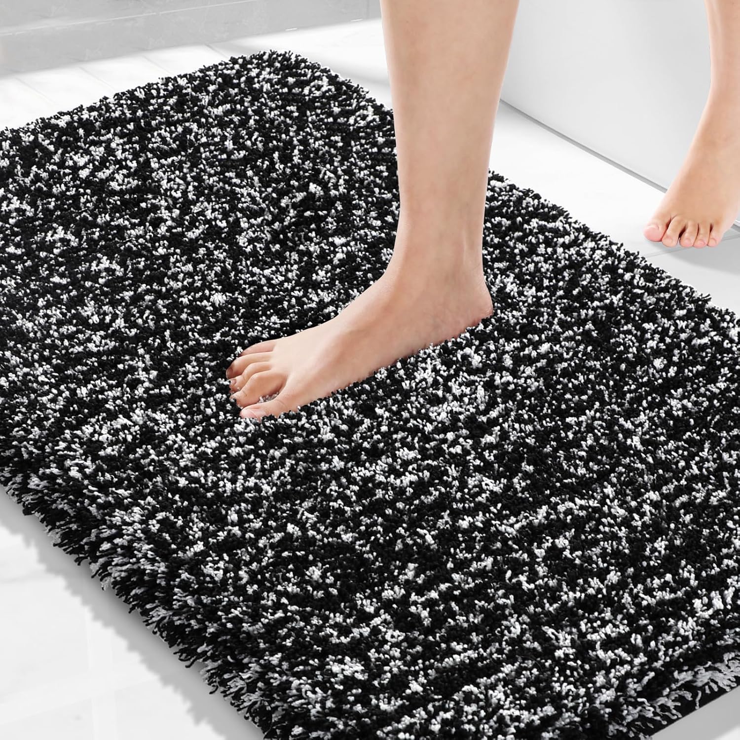 Yimobra Bathroom Rugs Non Slip Washable 36x24, Ultra Soft and Water Absorbent Bath Mats, Plush Fluffy Shower Mat Outside, Luxury Microfiber Thick Matts for Bathroom Floor/Tub, Light Gray and White