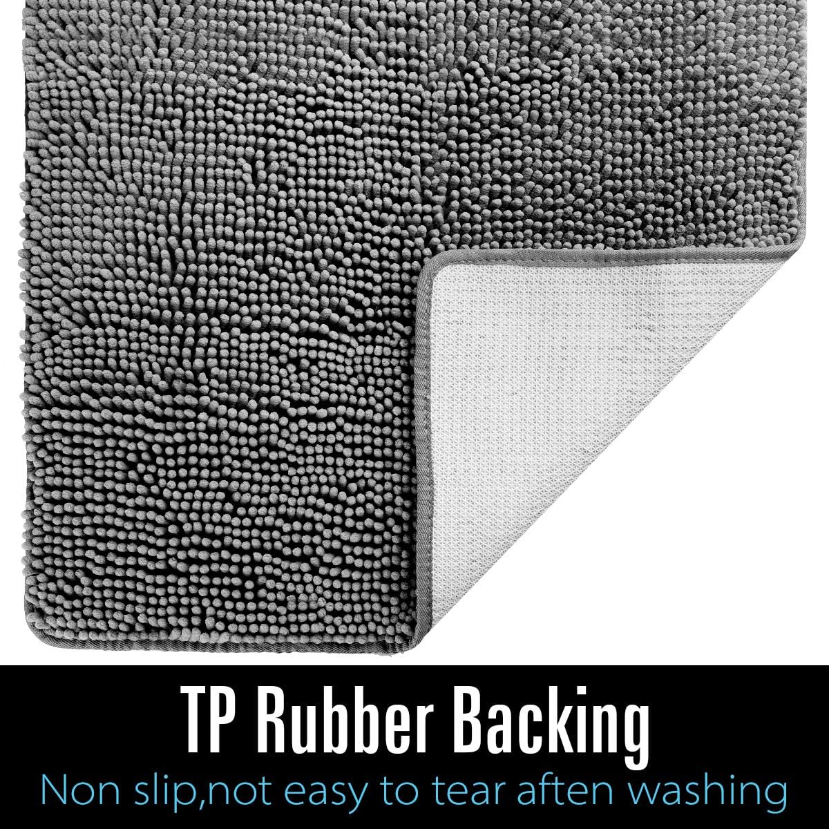 LOCHAS Luxury Bathroom Rug Shaggy Bath Mat 24 x 60 Inch, Washable Non Slip Bath Rugs for Bathroom Shower, Soft Plush Chenille Absorbent Carpets Mats, Gray