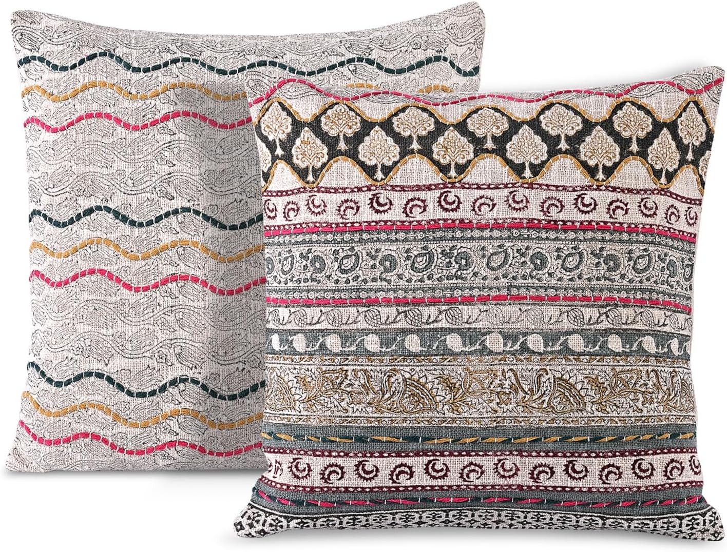 Ridhi Asparagus Green Print Cotton Throw Pillow Covers for Decorative Couch Pillows for Living Room, Chic Boho Cute Outdoor Thanksgiving Pillows Covers Gifts 20x20 Inches