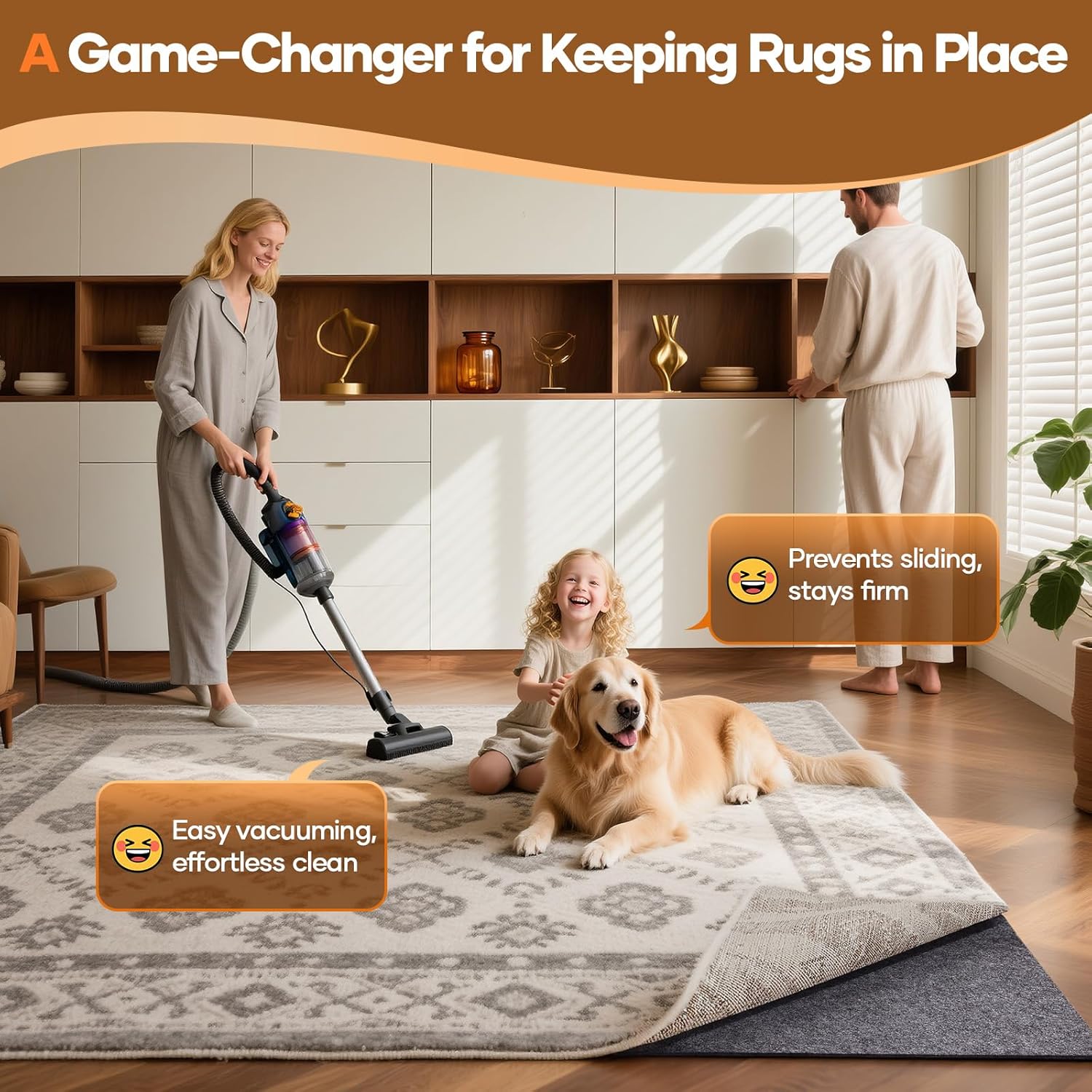 Veken Non Slip Cushioned Rug Pad Gripper 8 x 10 Ft, Felt and Silicone Backing, 1/4" Thick Carpet Liner for Hardwood Floors and Finishes, Under Area Rugs Anti Skid Mat, Keep Rugs Safe and in Place