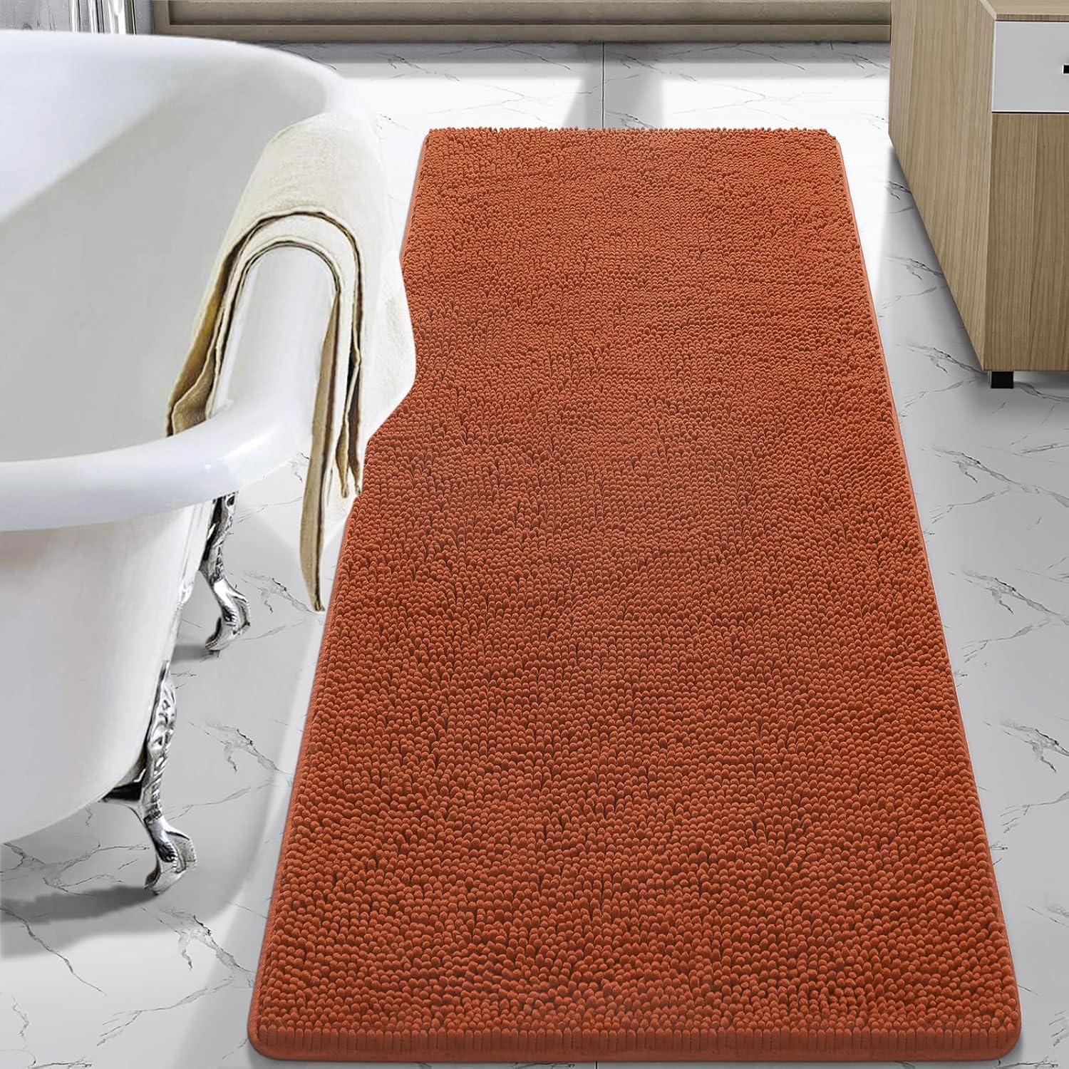 LOCHAS Luxury Bathroom Rug Shaggy Bath Mat 24 x 60 Inch, Washable Non Slip Bath Rugs for Bathroom Shower, Soft Plush Chenille Absorbent Carpets Mats, Gray