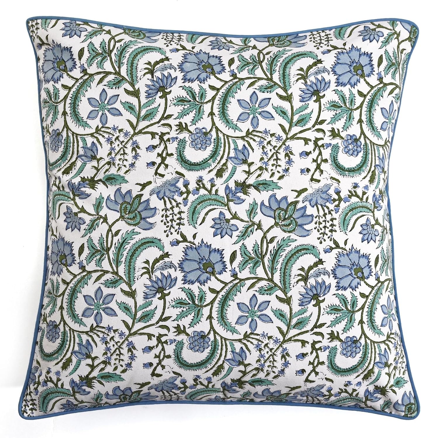 Ridhi Asparagus Green Print Cotton Throw Pillow Covers for Decorative Couch Pillows for Living Room, Chic Boho Cute Outdoor Thanksgiving Pillows Covers Gifts 20x20 Inches