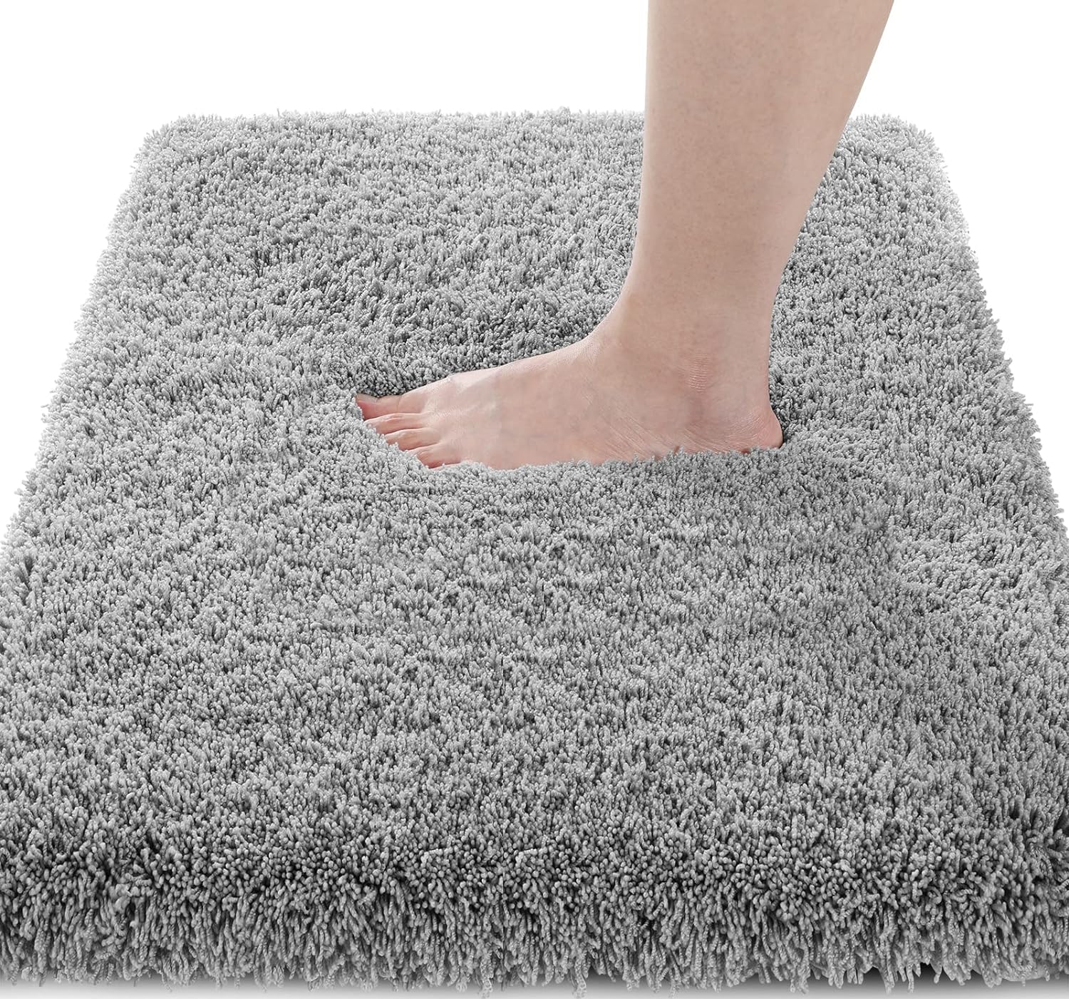 Yimobra Bathroom Rugs Non Slip Washable 36x24, Ultra Soft and Water Absorbent Bath Mats, Plush Fluffy Shower Mat Outside, Luxury Microfiber Thick Matts for Bathroom Floor/Tub, Light Gray and White