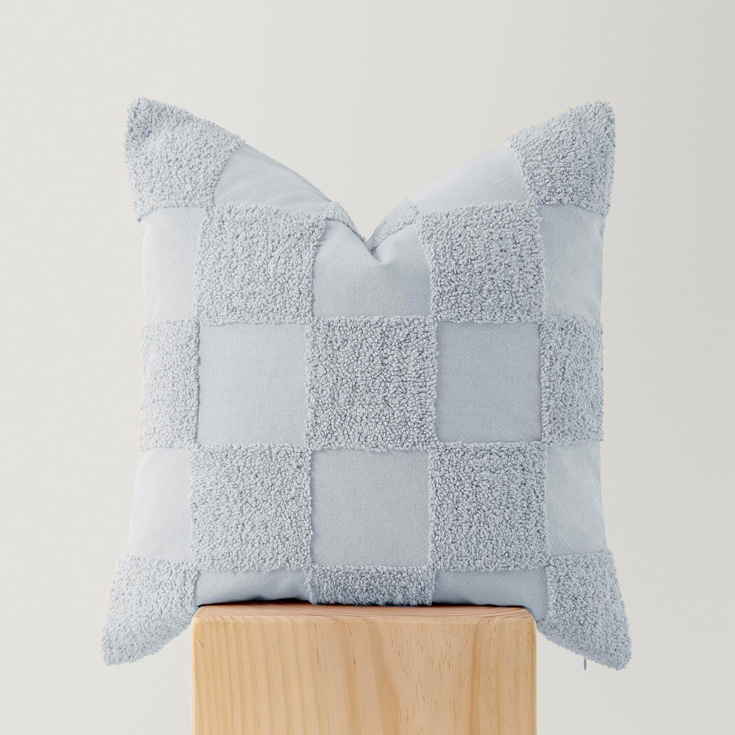 Double Stitch 100% Cotton Throw Pillow Covers - Checkered Tufted Boho Decorative Pillow Covers 20x20, Made in India, Square Cushion Case, Modern Home Decor for Couch, Sofa, Living Room, Charcoal Grey