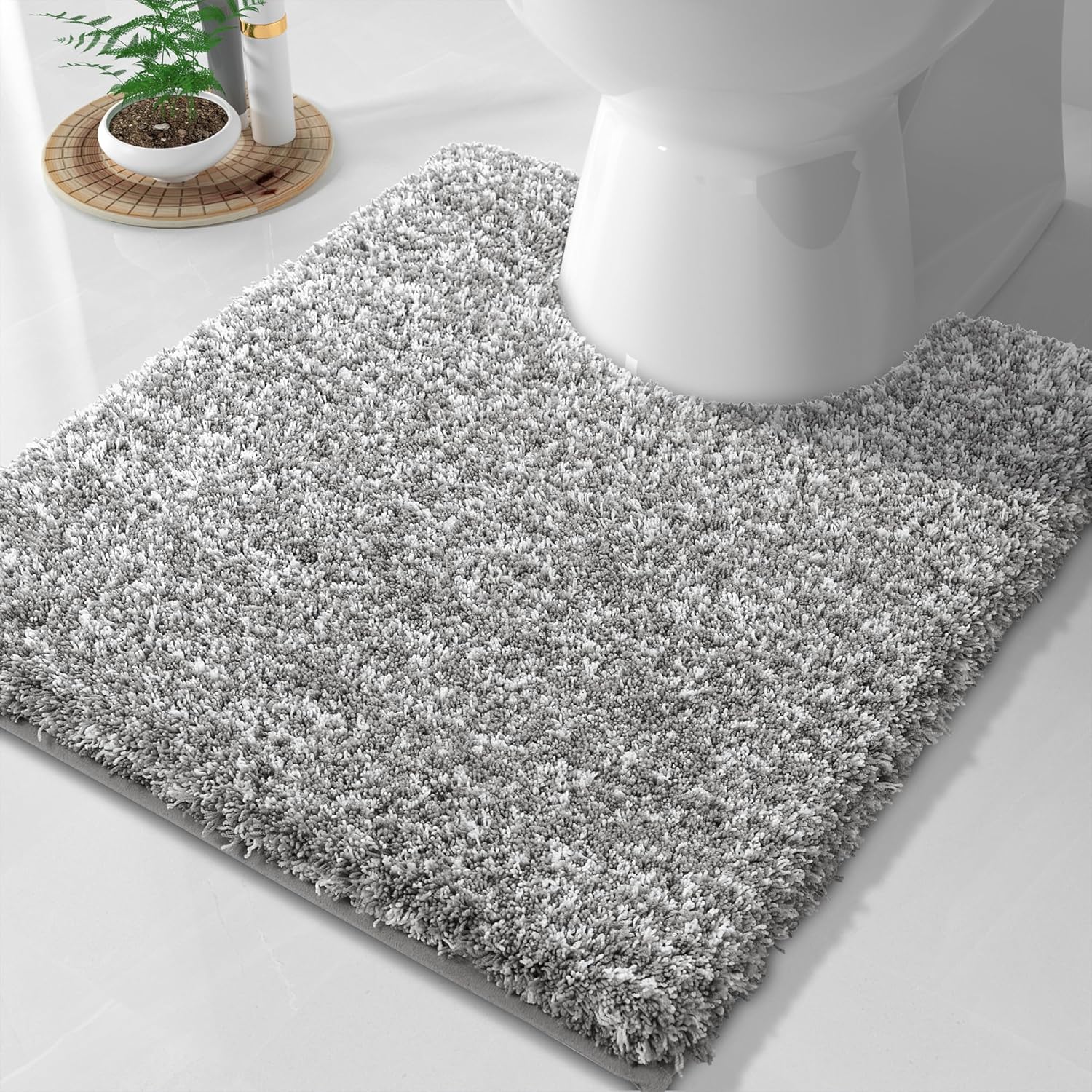 Yimobra Bathroom Rugs Non Slip Washable 36x24, Ultra Soft and Water Absorbent Bath Mats, Plush Fluffy Shower Mat Outside, Luxury Microfiber Thick Matts for Bathroom Floor/Tub, Light Gray and White