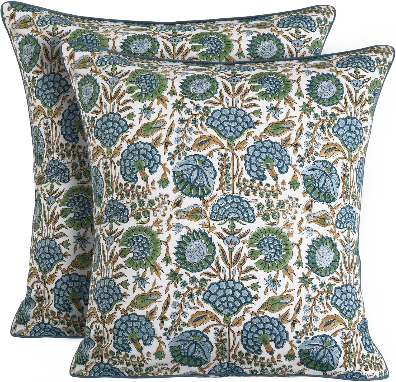 Ridhi Asparagus Green Print Cotton Throw Pillow Covers for Decorative Couch Pillows for Living Room, Chic Boho Cute Outdoor Thanksgiving Pillows Covers Gifts 20x20 Inches