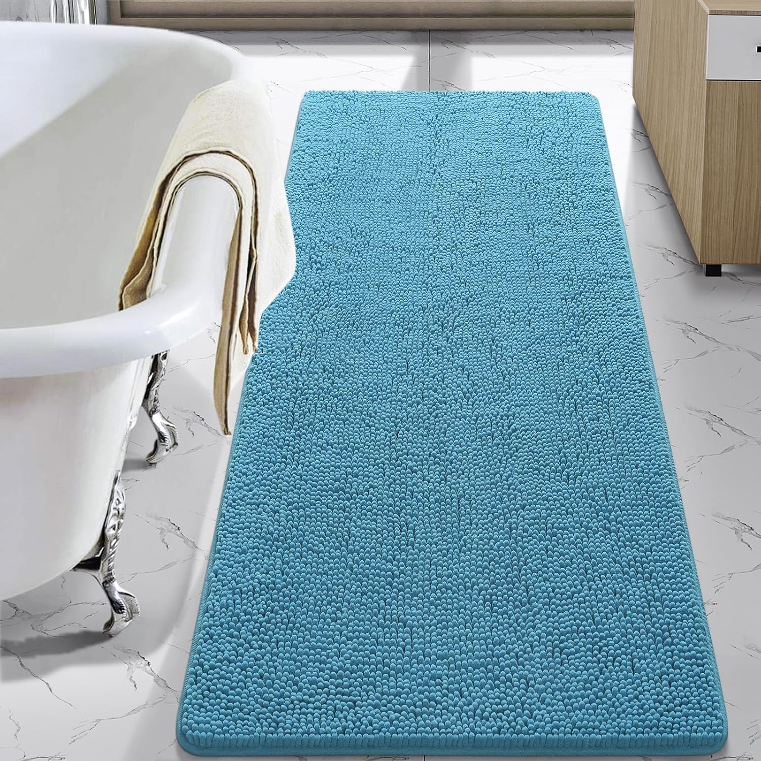 LOCHAS Luxury Bathroom Rug Shaggy Bath Mat 24 x 60 Inch, Washable Non Slip Bath Rugs for Bathroom Shower, Soft Plush Chenille Absorbent Carpets Mats, Gray