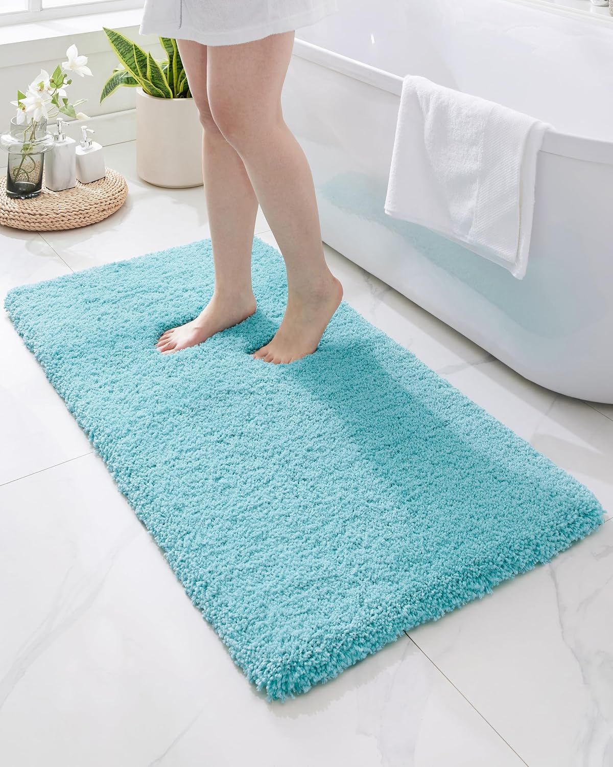 White Bathroom Rug 20x32 Non Slip Fluffy Bath Mat for Bathroom Floor Washable Plush Luxury Bath Rug for Tub Soft Shaggy Absorbent Shower Sink Mat