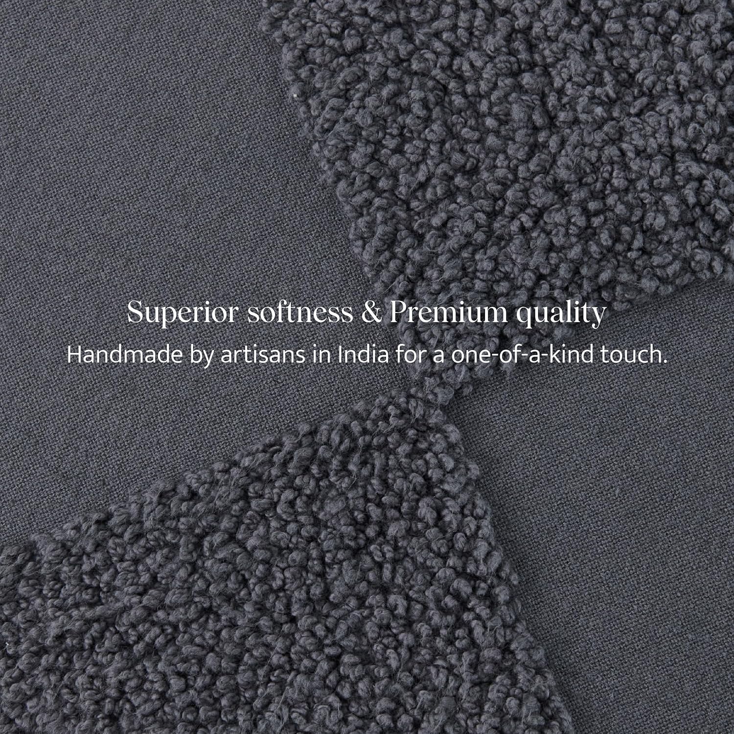 Double Stitch 100% Cotton Throw Pillow Covers - Checkered Tufted Boho Decorative Pillow Covers 20x20, Made in India, Square Cushion Case, Modern Home Decor for Couch, Sofa, Living Room, Charcoal Grey